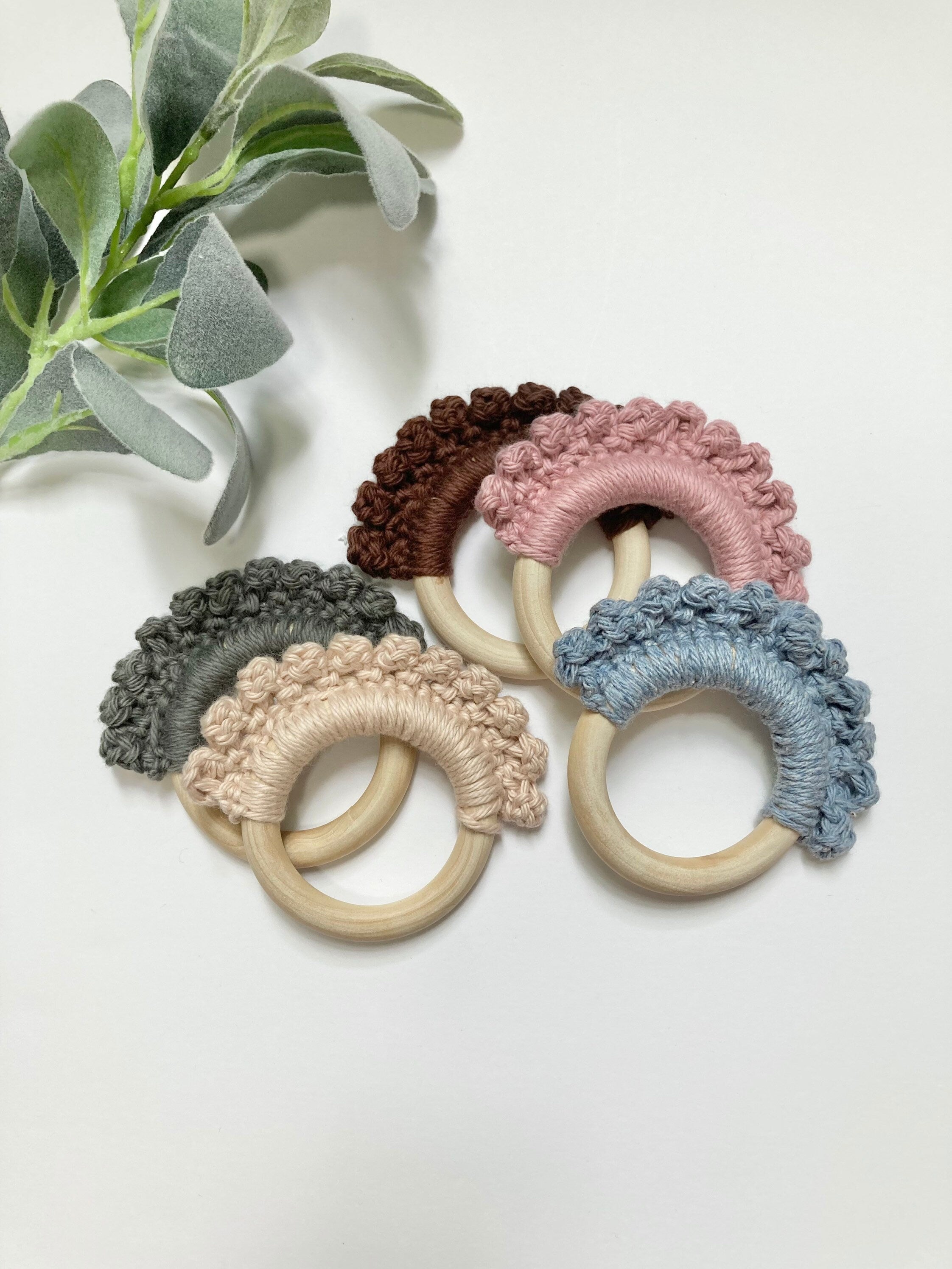 Crochet Baby Teether: Wooden Ring, French Lilac Cotton Yarn