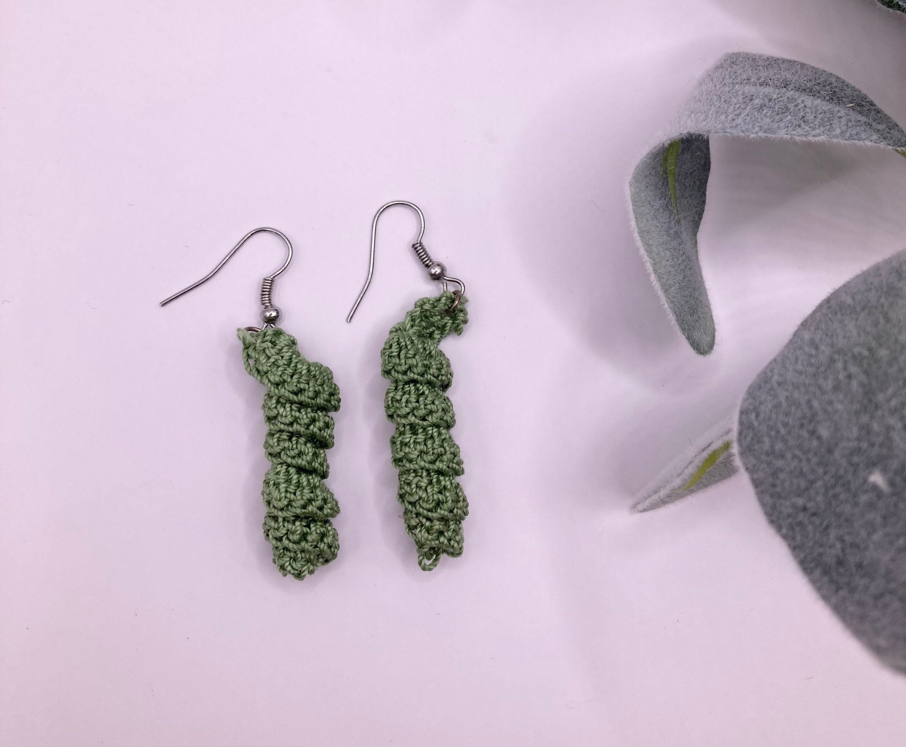 Spiral Crochet Earrings: Rosemary Cotton Boho Jewelry