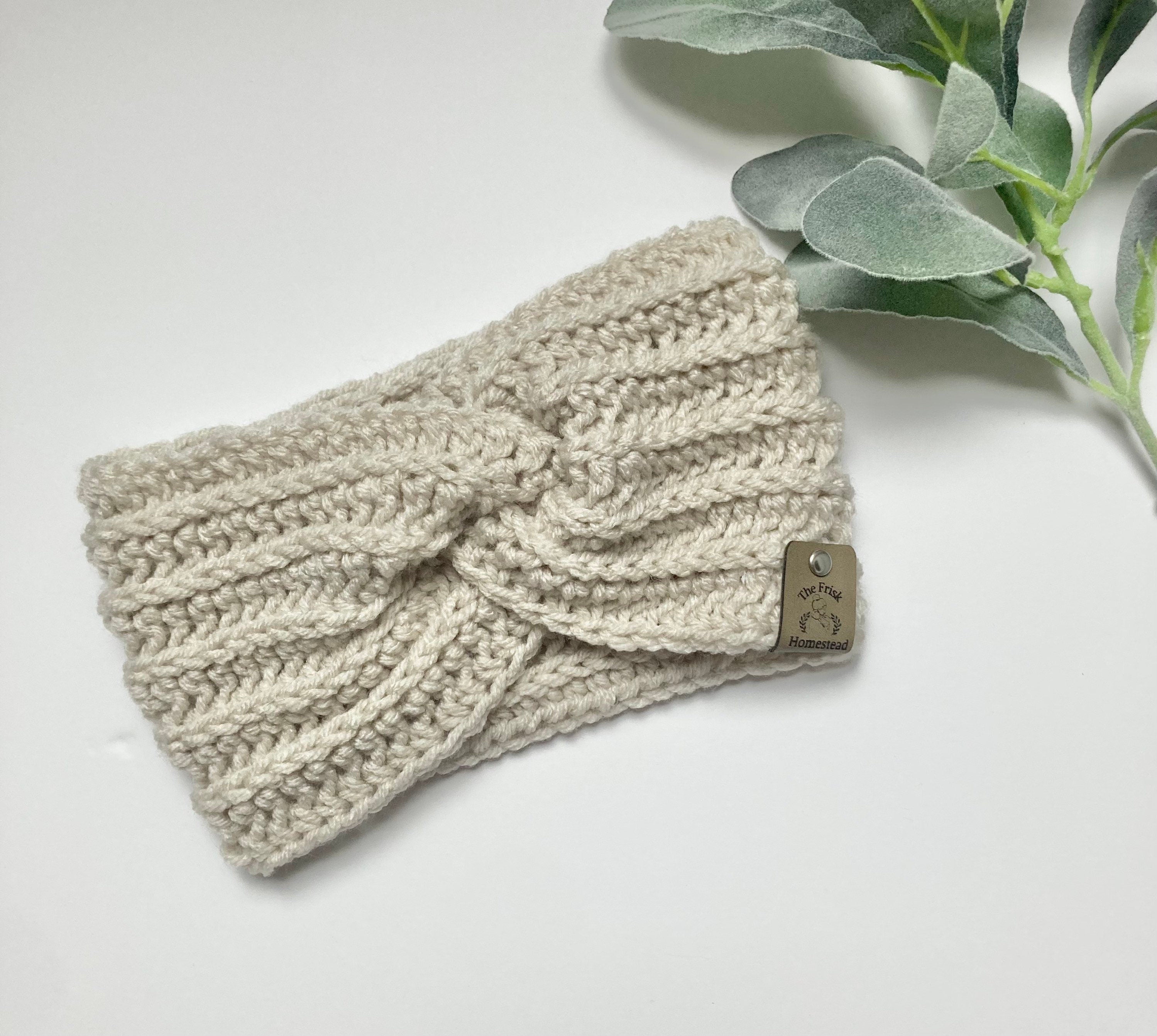 Linen Crochet Twisted Headband: Boho Ear Warmer