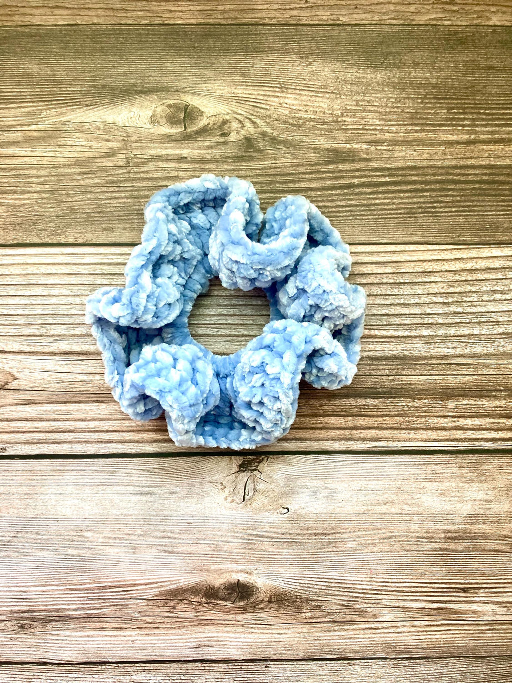 Light Blue Velvet Scrunchie: Handmade Hair Tie