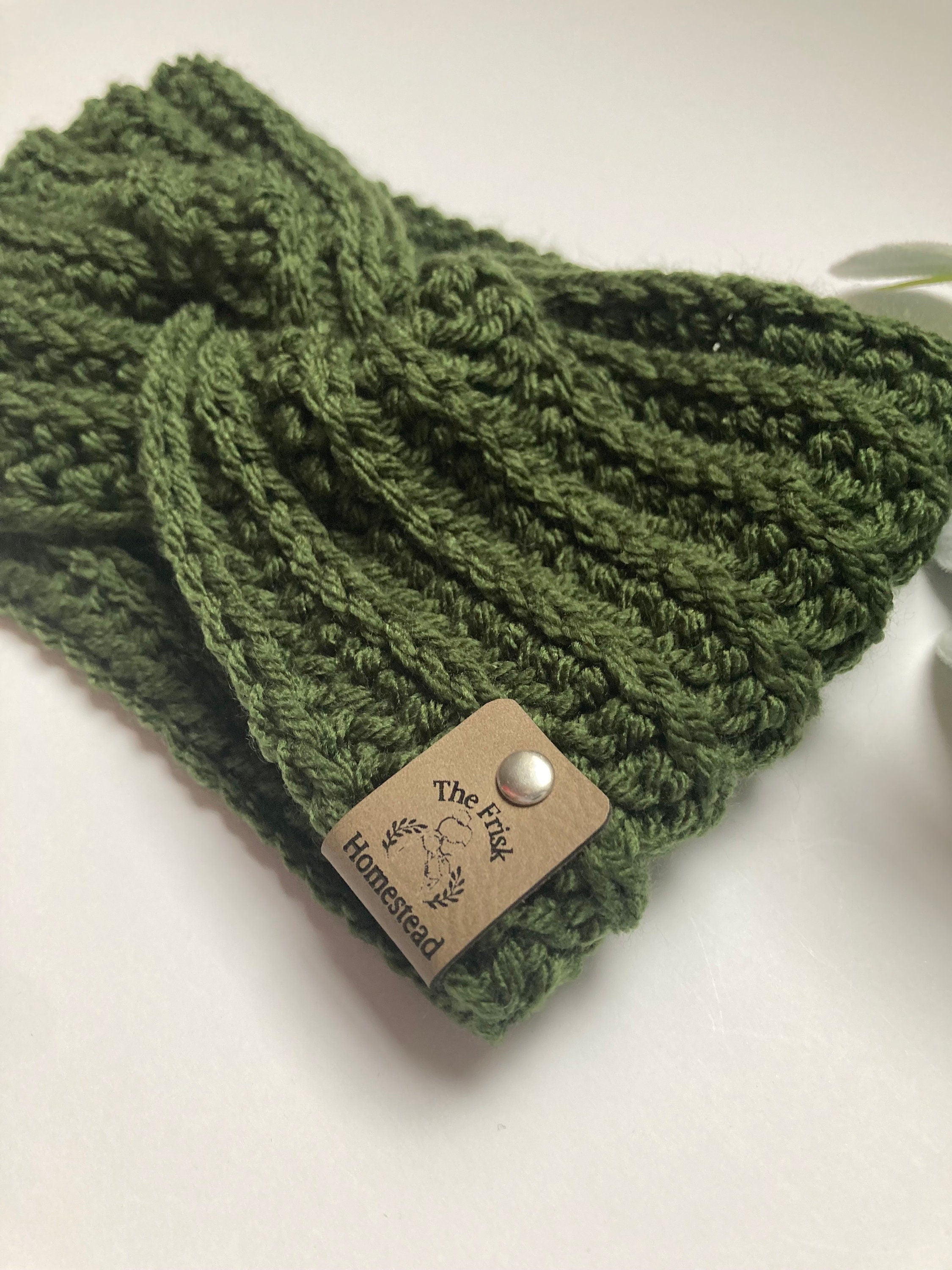 Olive Crochet Twisted Headband: Women's Boho Ear Warmer