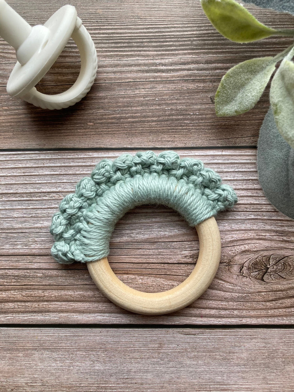 Crochet Baby Teether: Wooden Teething Toy, Serene Spa Cotton Yarn