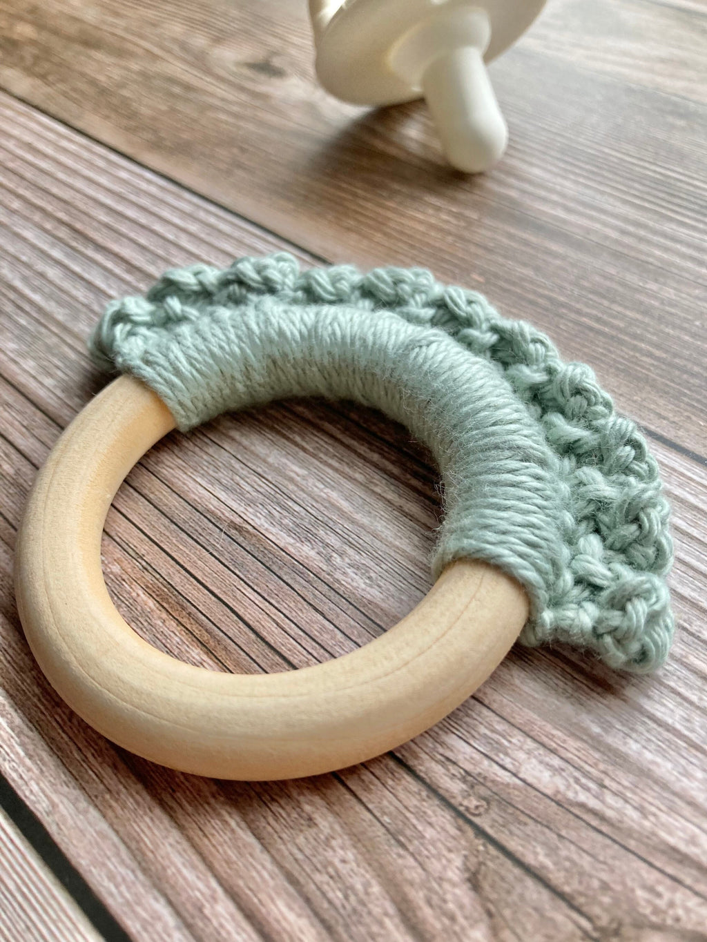 Crochet Baby Teether: Wooden Teething Toy, Serene Spa Cotton Yarn