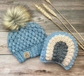 Custom Crochet Baby Gift Set, Pom Pom Beanie, Rainbow Rattle