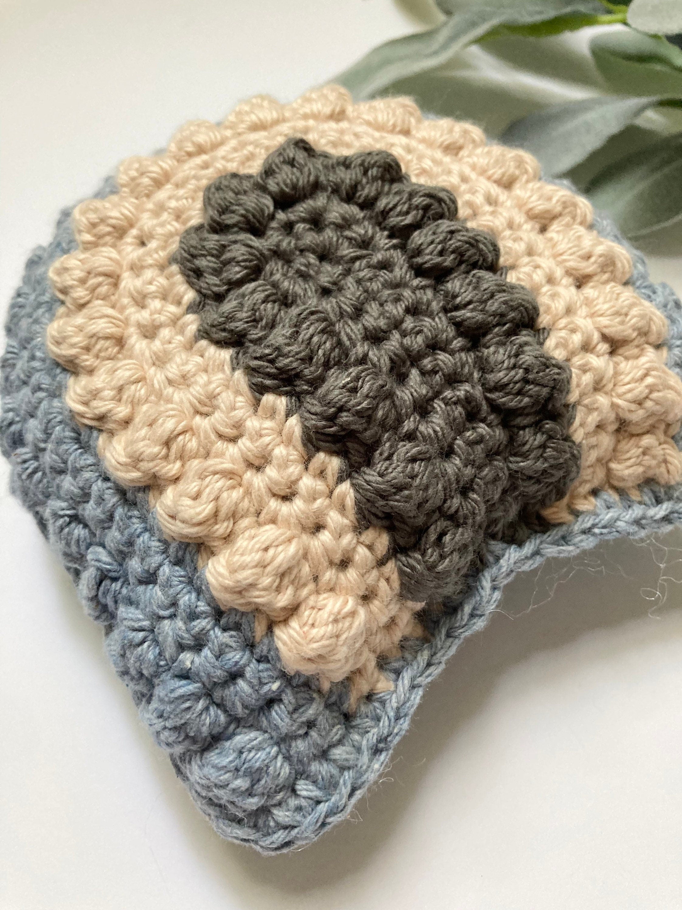Crochet Rainbow Baby Rattle: Gray, Cream & Blue Cotton Toy