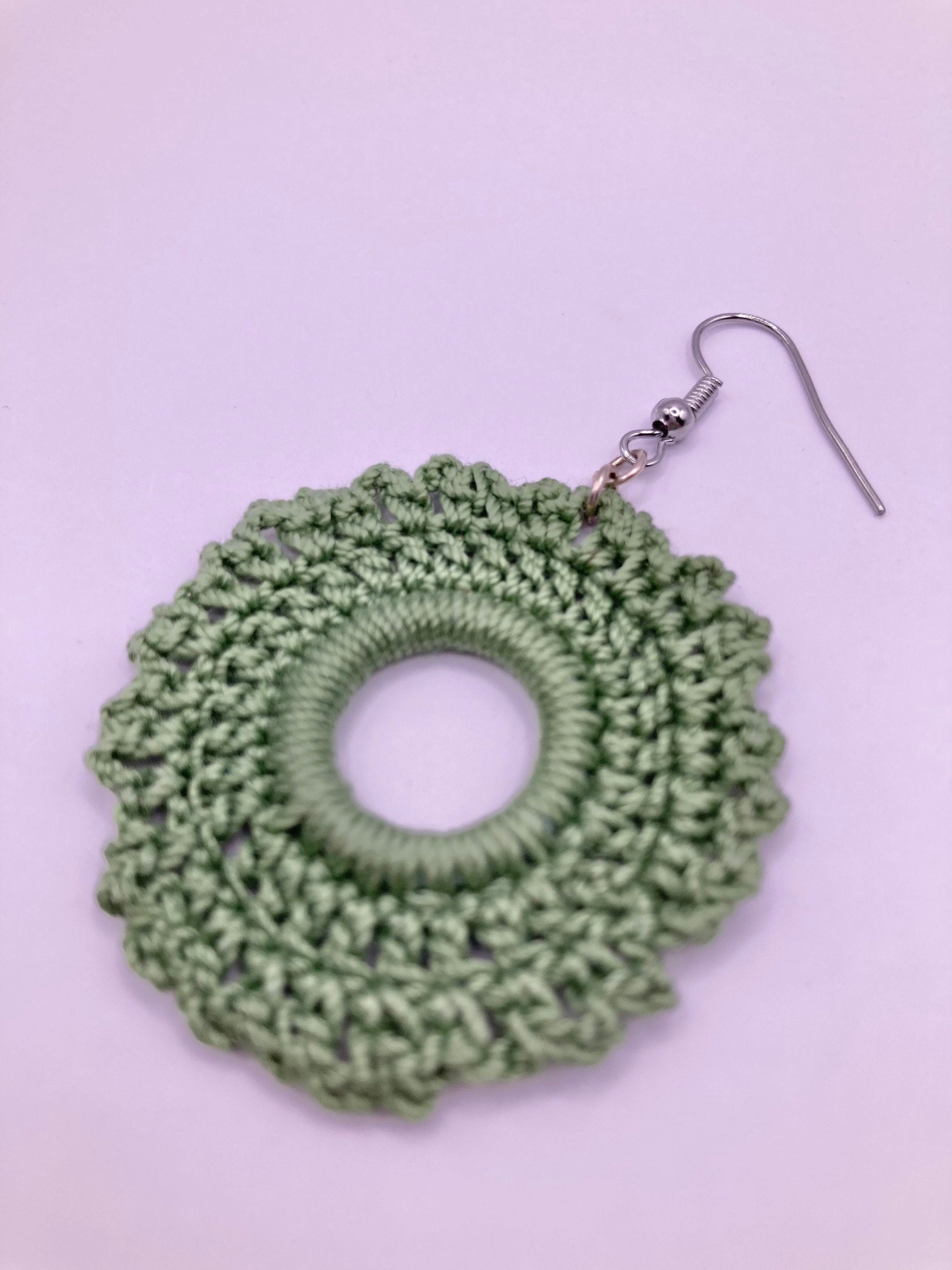 Handmade Crochet Earrings: Rosemary Green Boho Chandelier Earrings