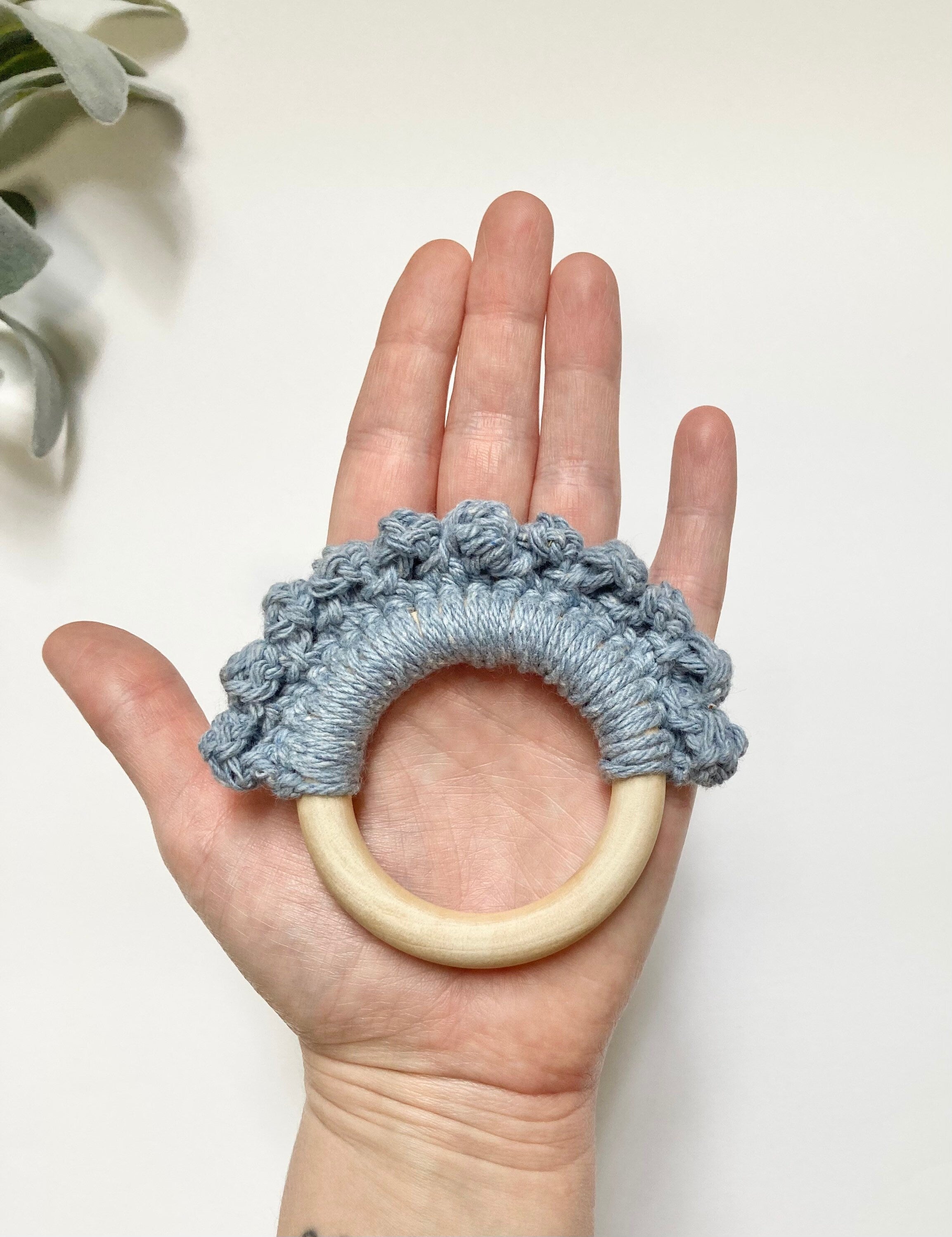 Crochet Baby Teether: Wooden Teething Ring, Newborn Gift
