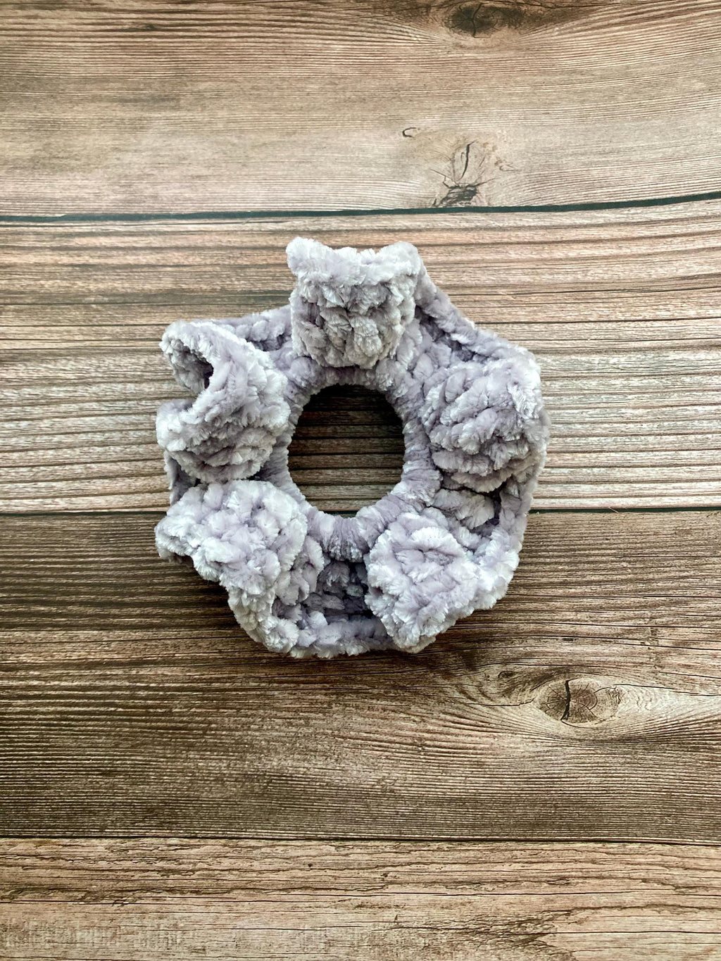 Handmade Gray Velvet Scrunchie: Ponytail Holder Hair Tie