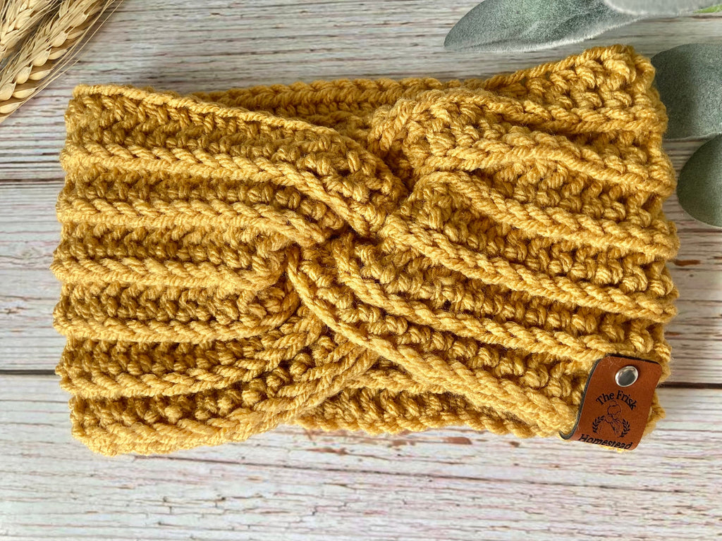 Honeycomb Crochet Twisted Headband: Sungold Boho Ear Warmer