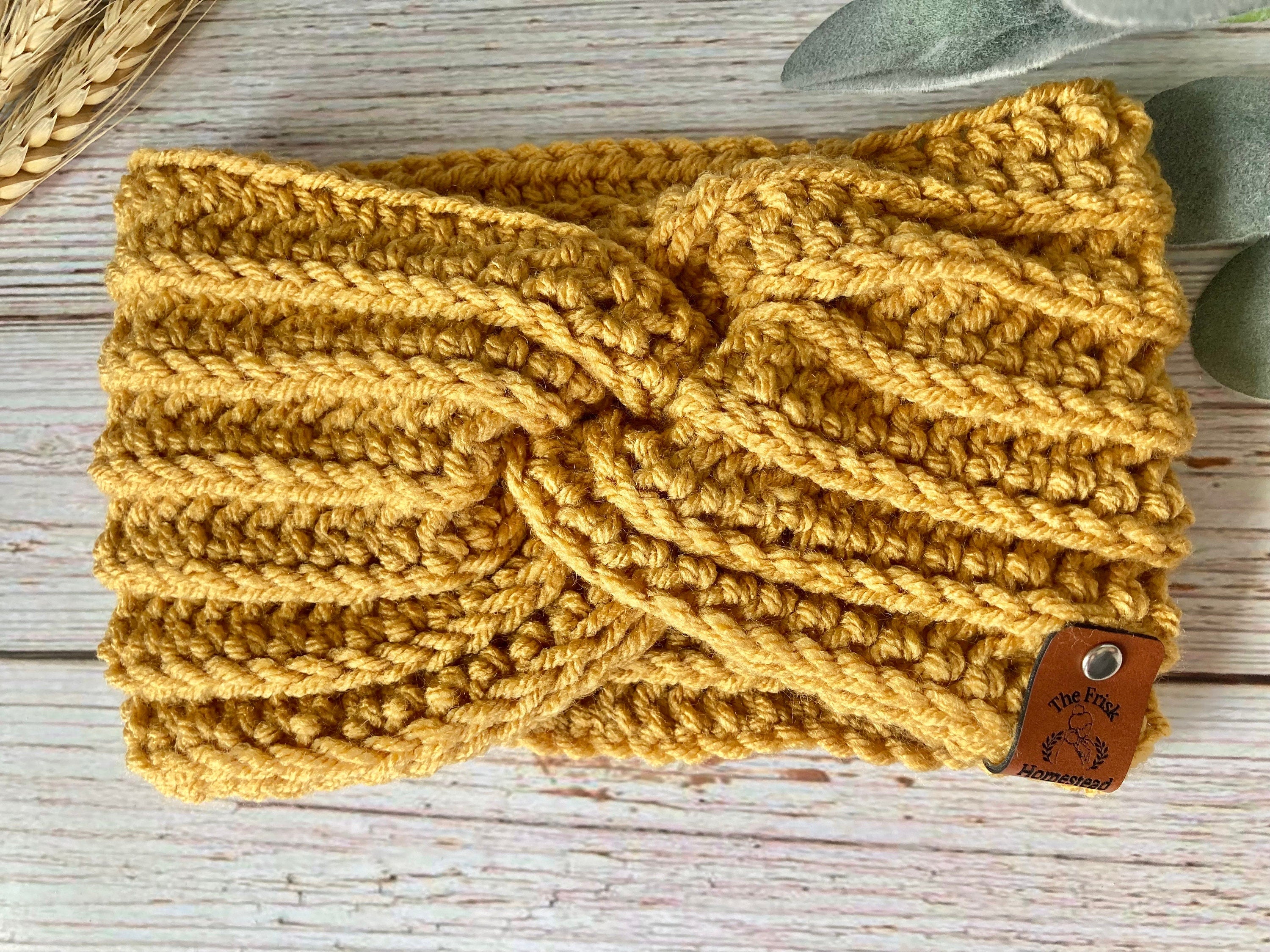 Honeycomb Crochet Twisted Headband: Sungold Boho Ear Warmer