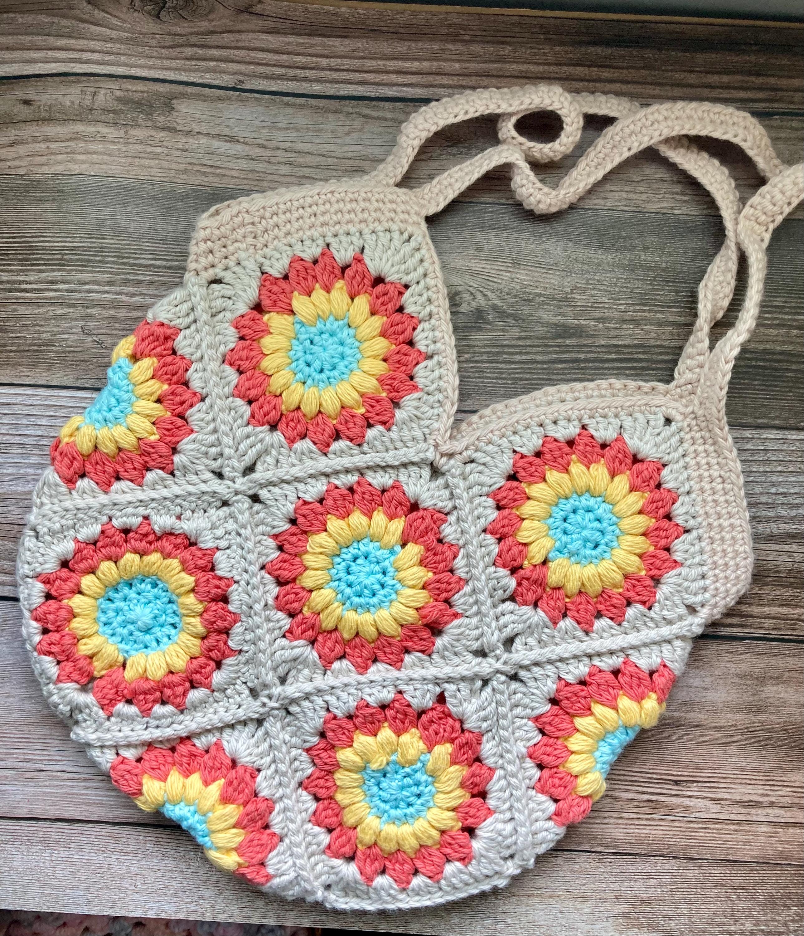 Handmade Granny Square Crochet Bag: Boho Cotton Tote