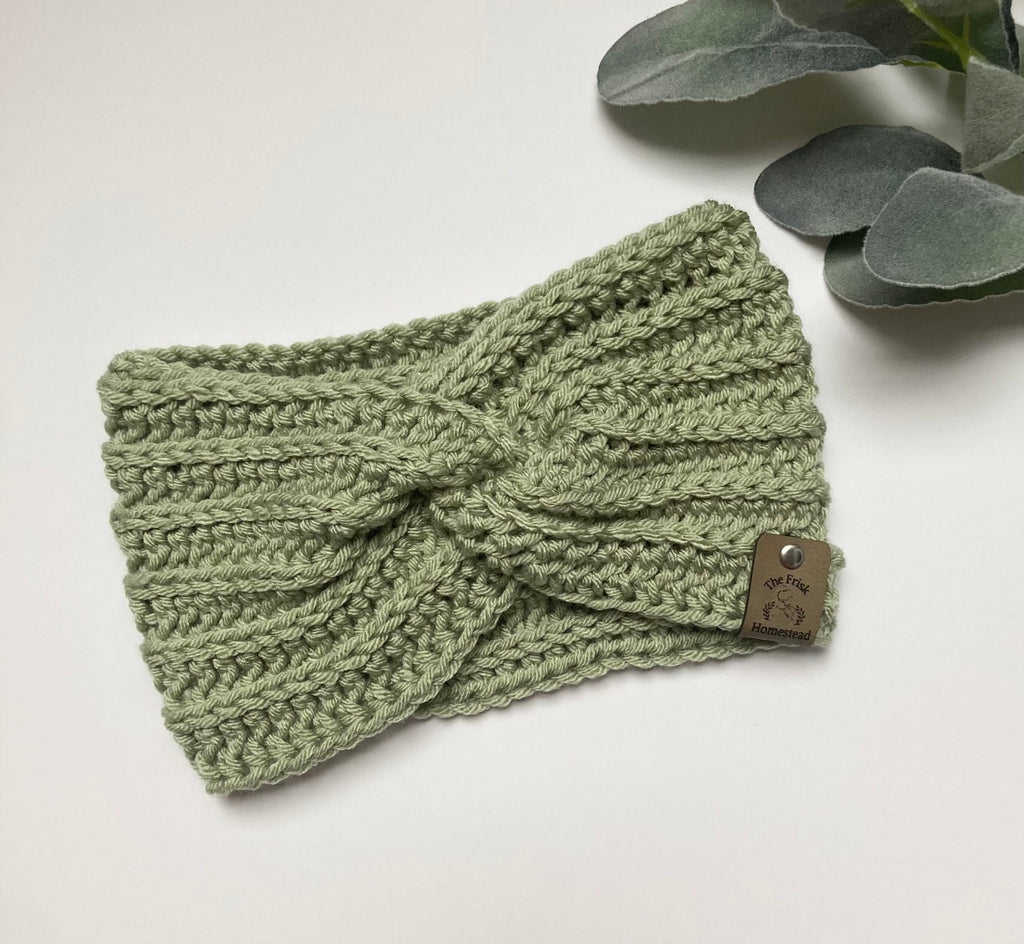 Sage Crochet Twisted Headband: Women's Boho Ear Warmer
