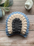 Crochet Rainbow Baby Rattle: Gray, Cream & Blue Cotton Toy
