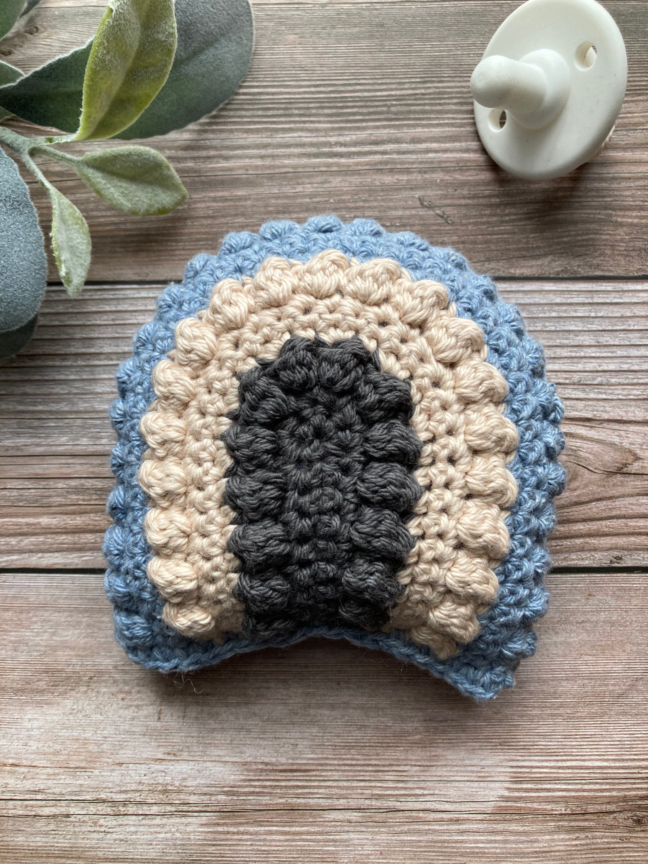Crochet Rainbow Baby Rattle: Gray, Cream & Blue Cotton Toy