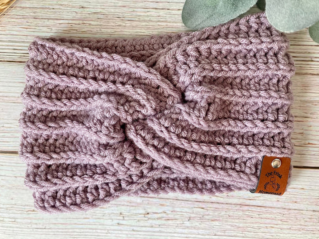 Lavender Crochet Twisted Headband: Women's Boho Ear Warmer