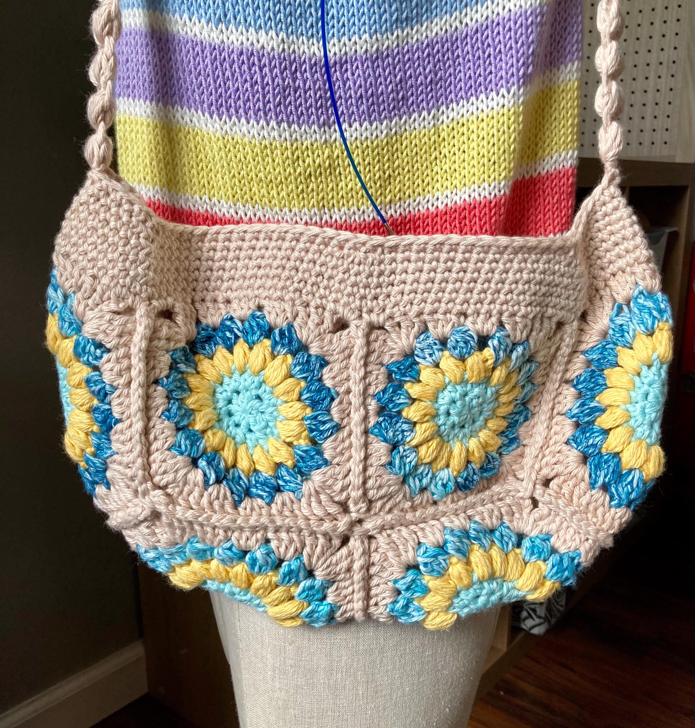 Handmade Granny Square Crochet Bag: Boho Cotton Tote