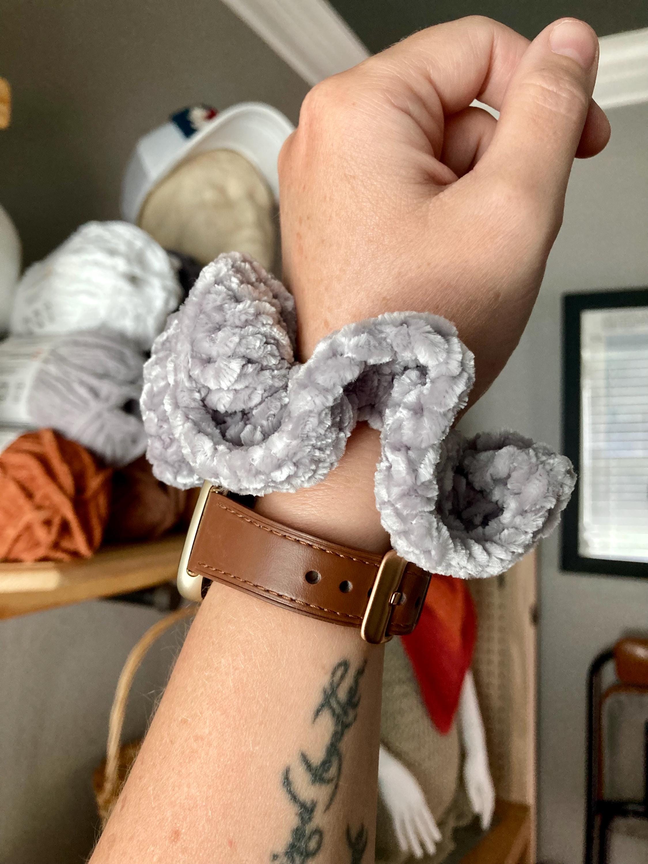 Handmade Gray Velvet Scrunchie: Soft Ponytail Holder