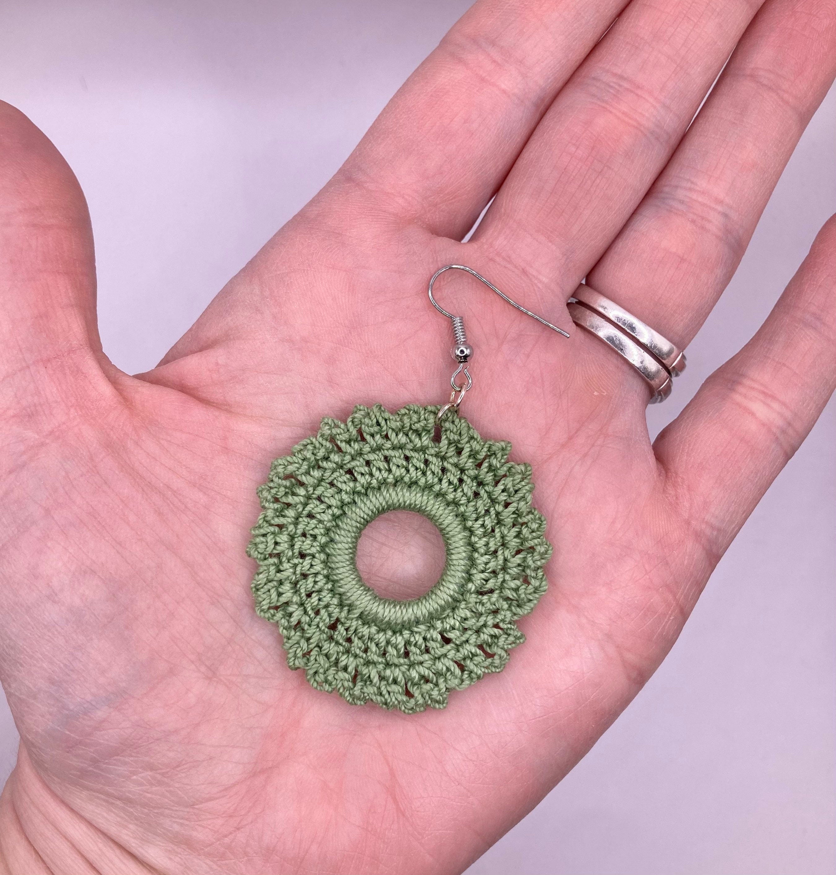 Handmade Crochet Earrings: Rosemary Green Boho Chandelier Earrings