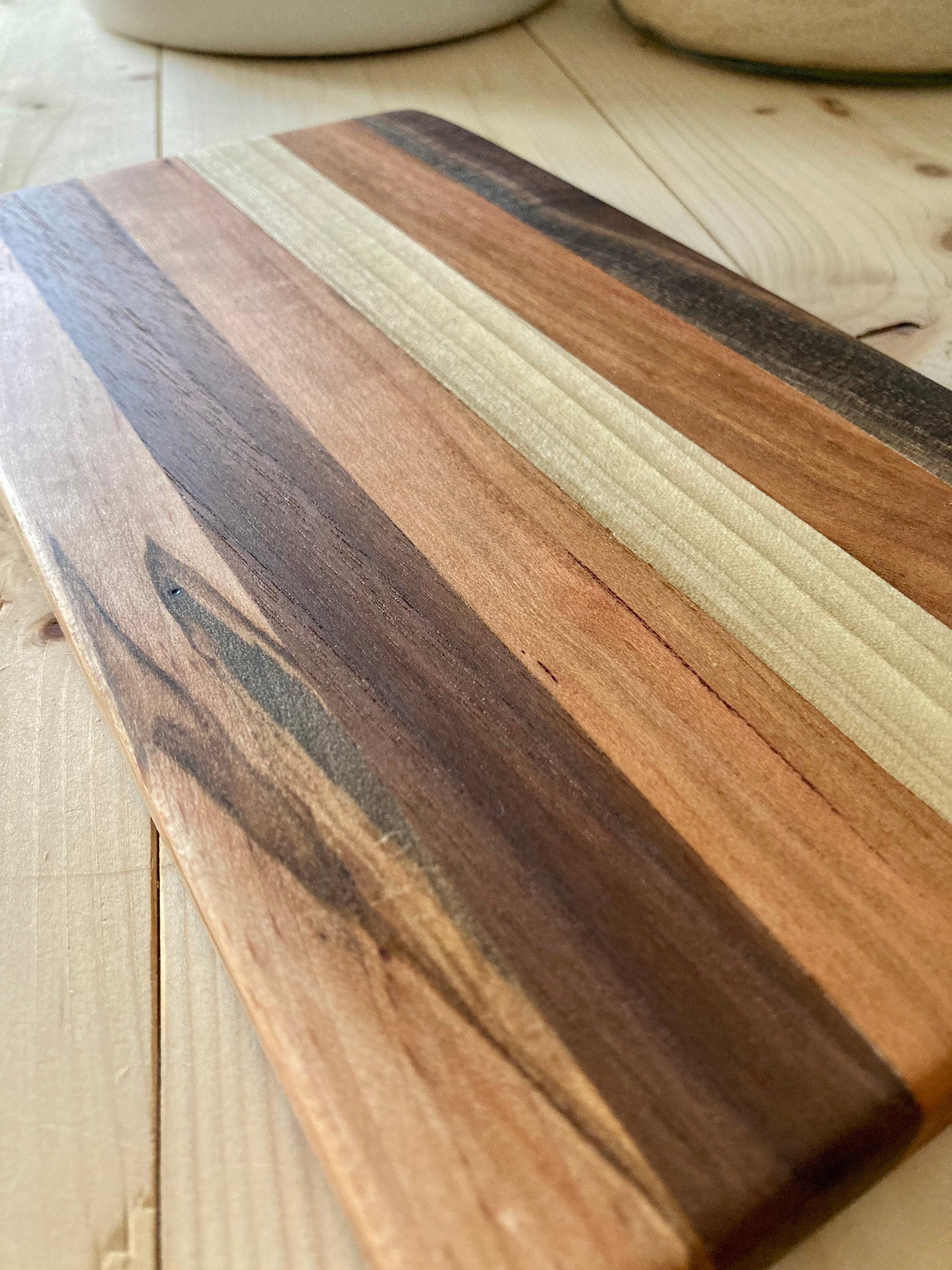 Handmade Wooden Cheese Board: Cherry, Walnut, Maple, Poplar (5.75 x 10.25 inches)