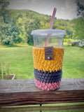 Crochet Iced Coffee Cozy: Pencil Design, Reusable Cup Sleeve