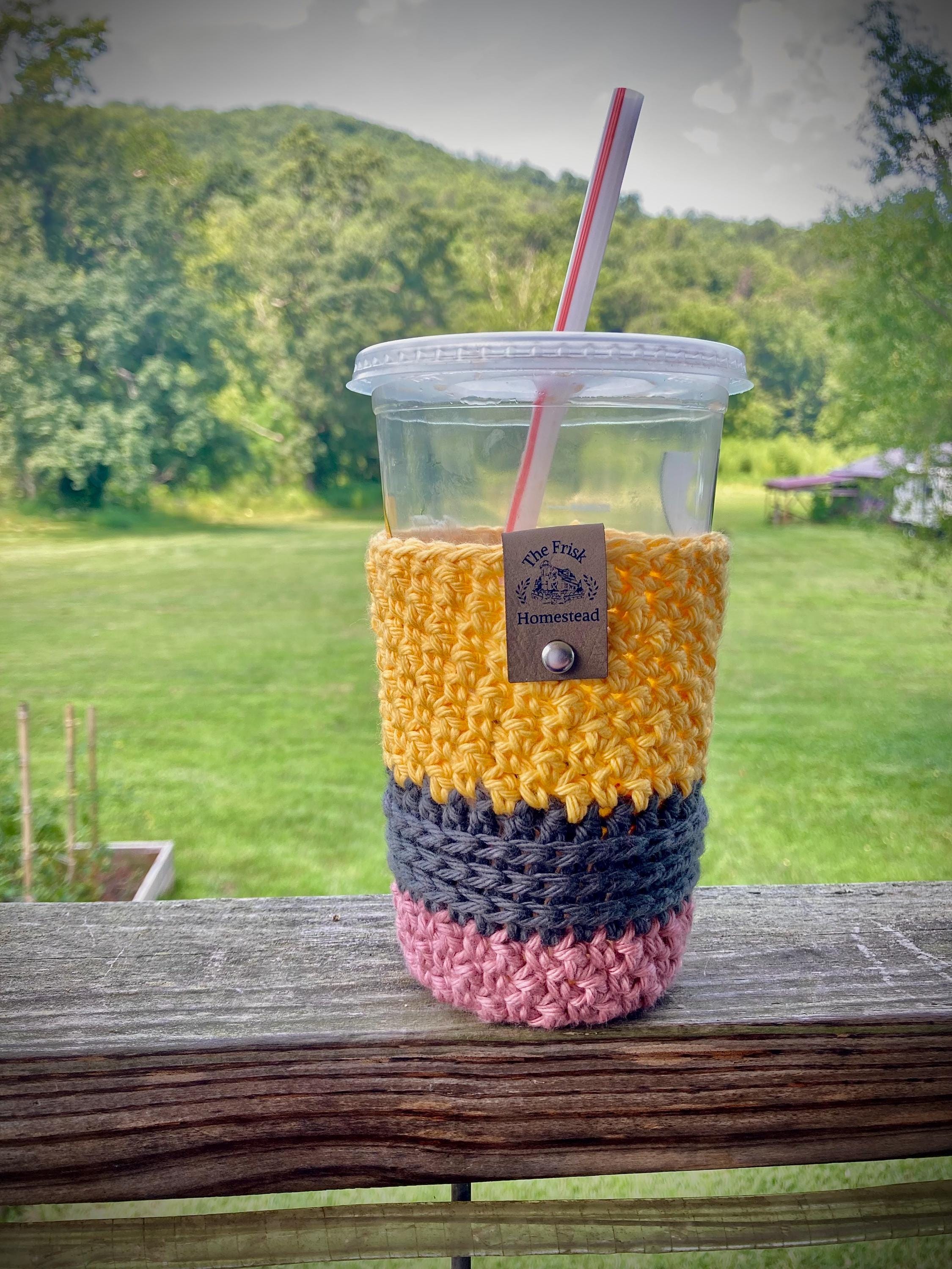 Crochet Iced Coffee Cozy: Pencil Design, Reusable Cup Sleeve