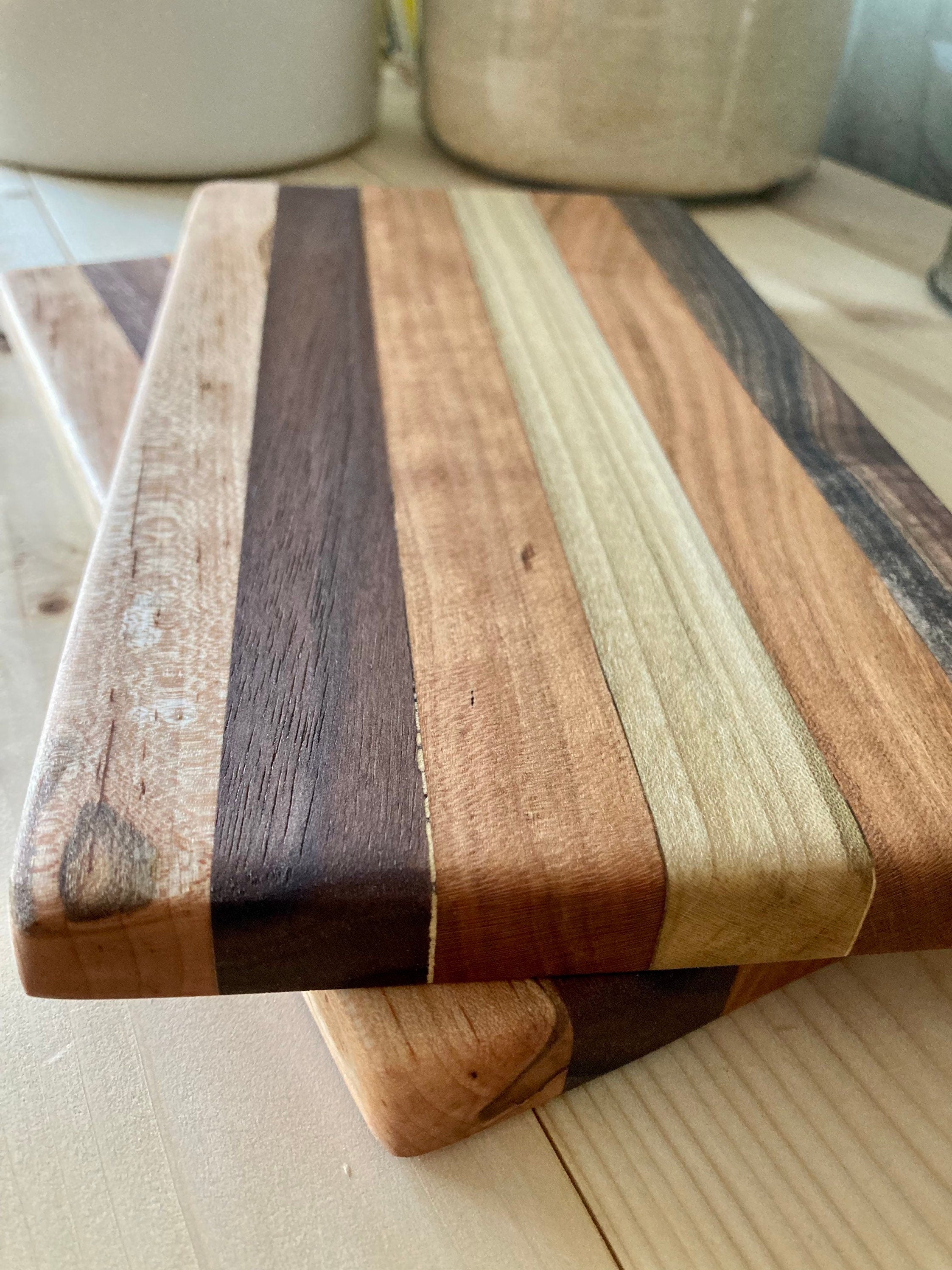 Handmade Wooden Cheese Board: Cherry, Walnut, Maple, Poplar (5.75 x 10.25 inches)