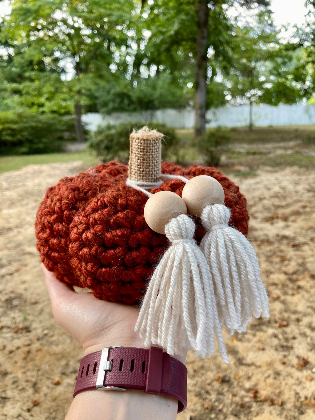 Burgundy Crochet Pumpkin Decor, Boho Tassel, Fall Home Decor