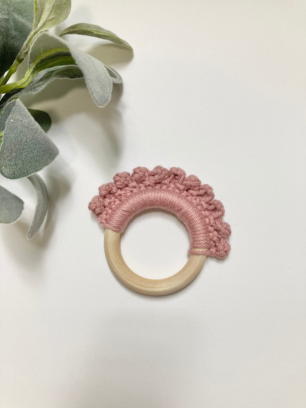 Crochet Baby Teether: Wooden Teething Toy, Rosy Cotton Yarn