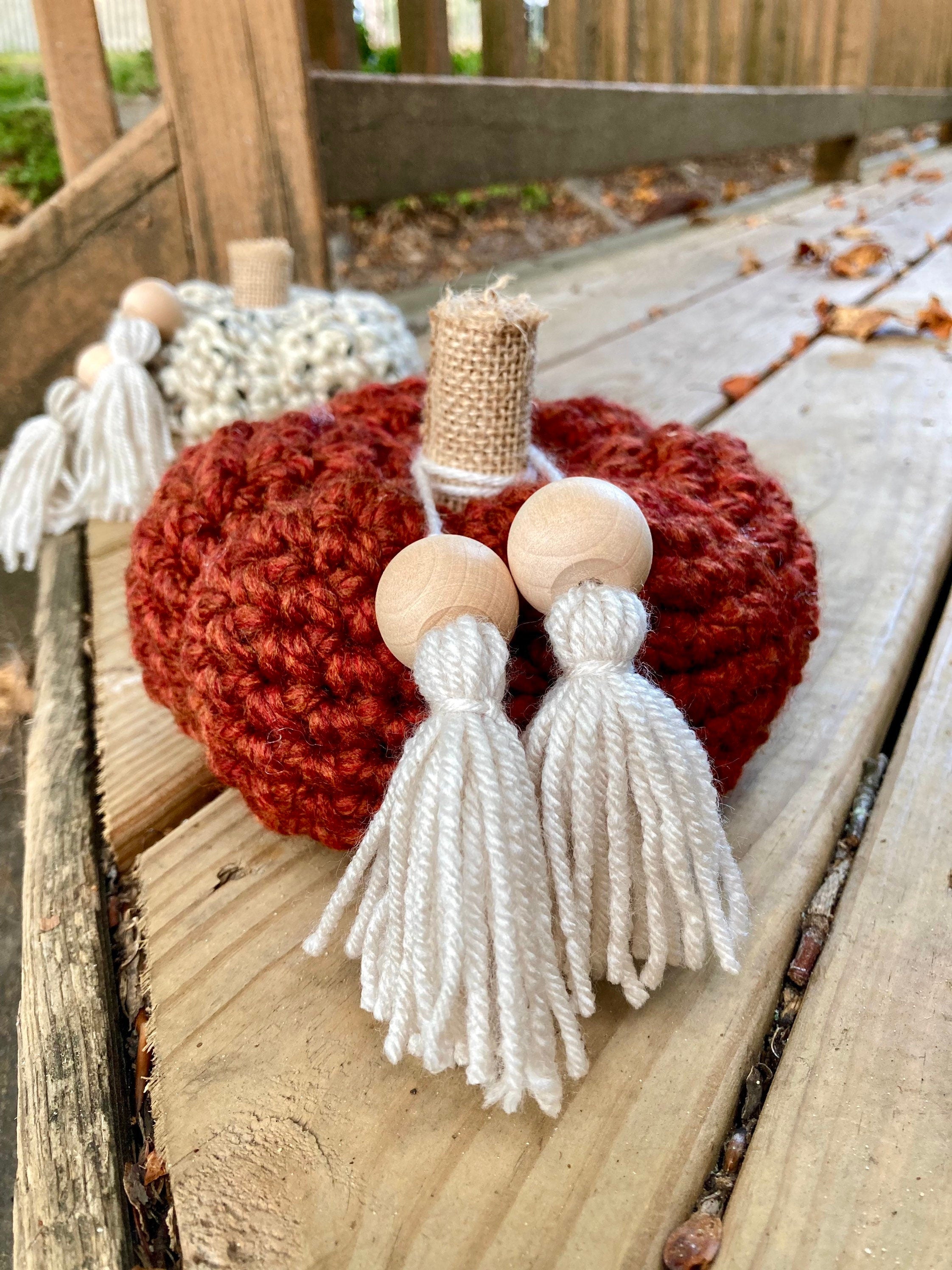 Burgundy Crochet Pumpkin Decor, Boho Tassel, Fall Home Decor