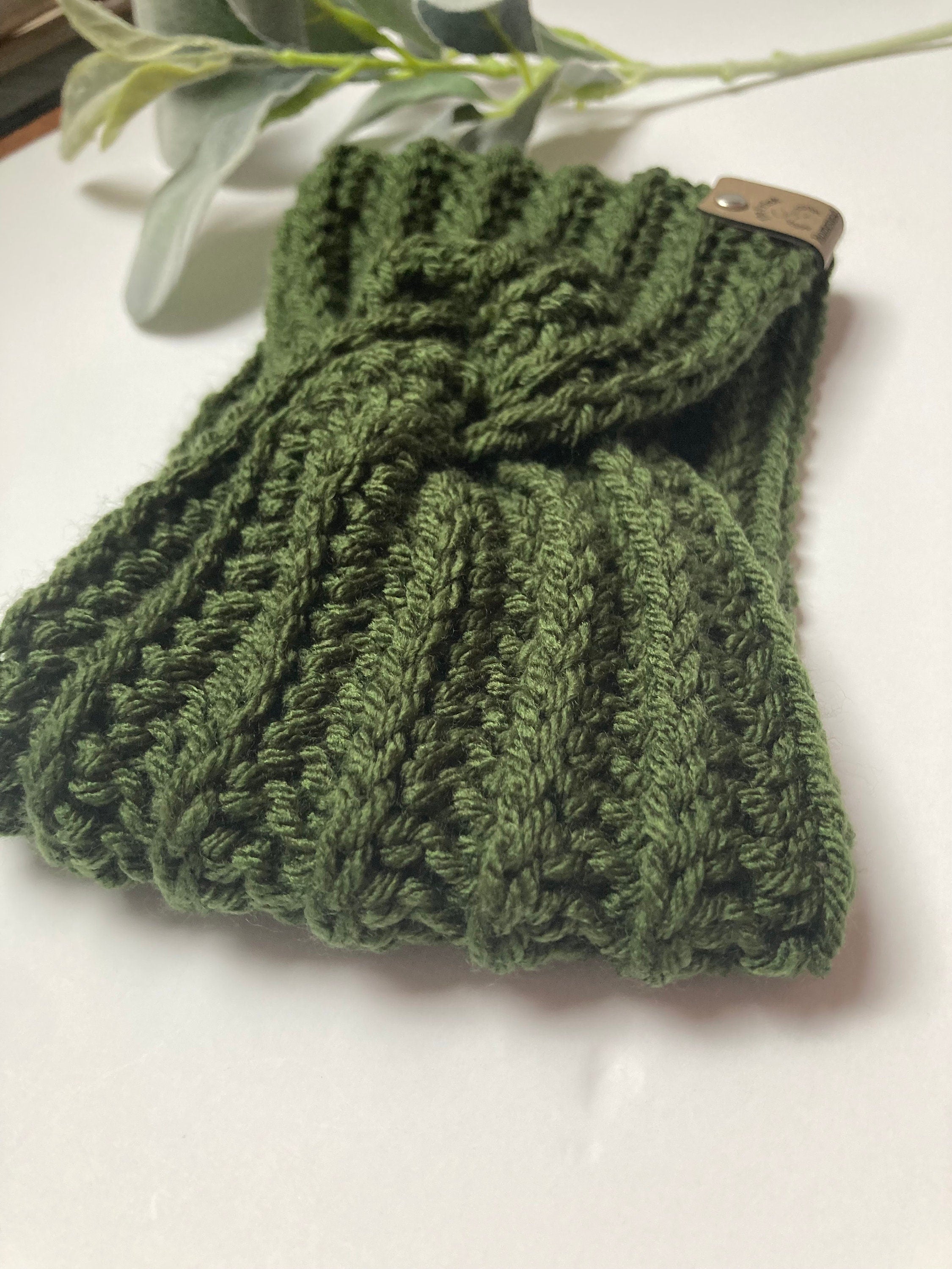 Olive Crochet Twisted Headband: Women's Boho Ear Warmer