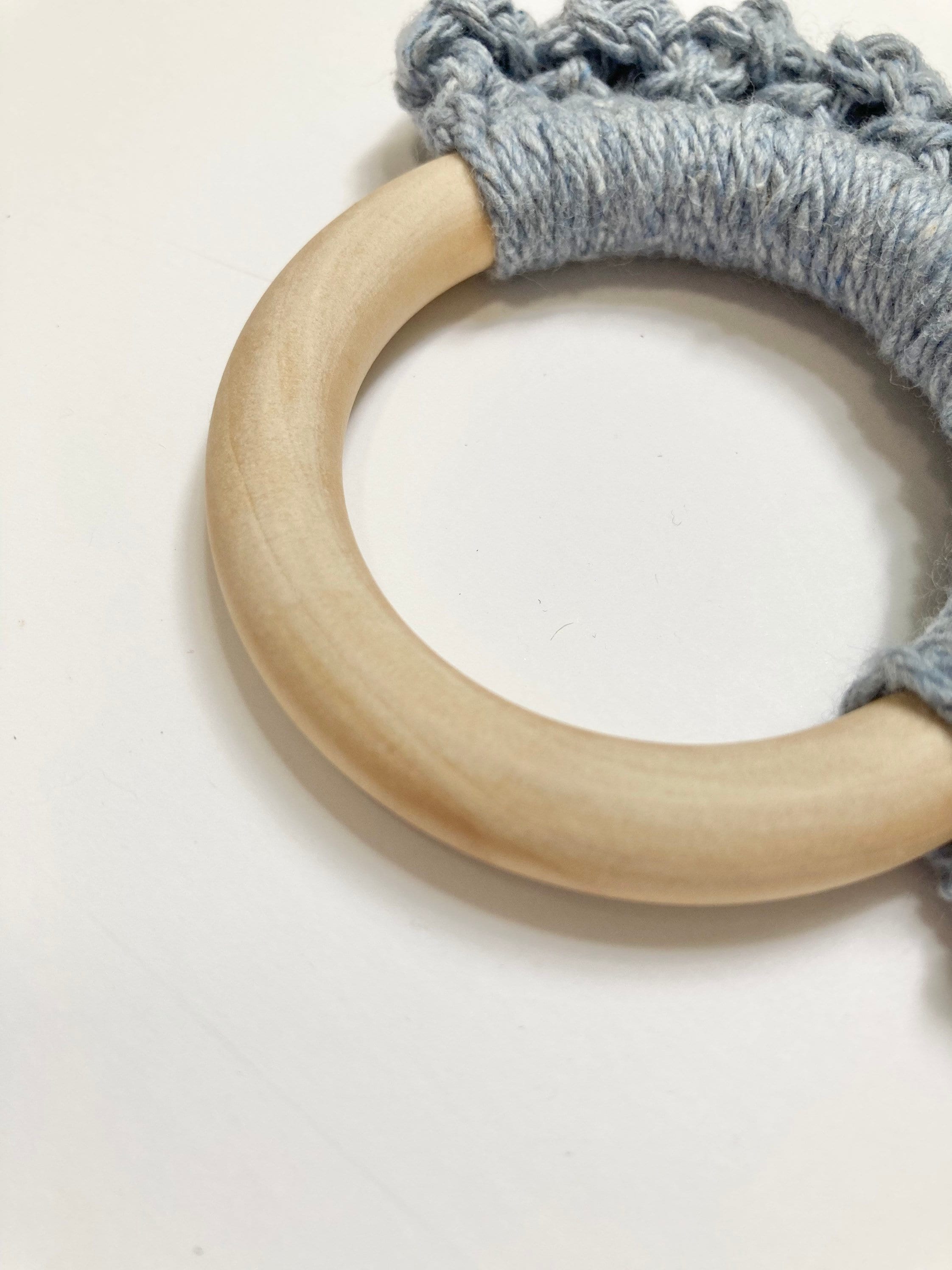 Crochet Baby Teether: Wooden Teething Toy, Stonewash Blue