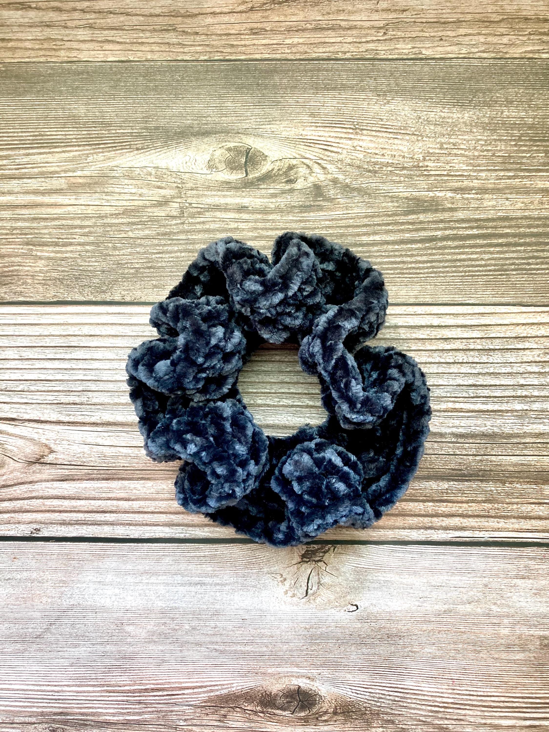 Handmade Gray Velvet Scrunchie: Soft Ponytail Holder