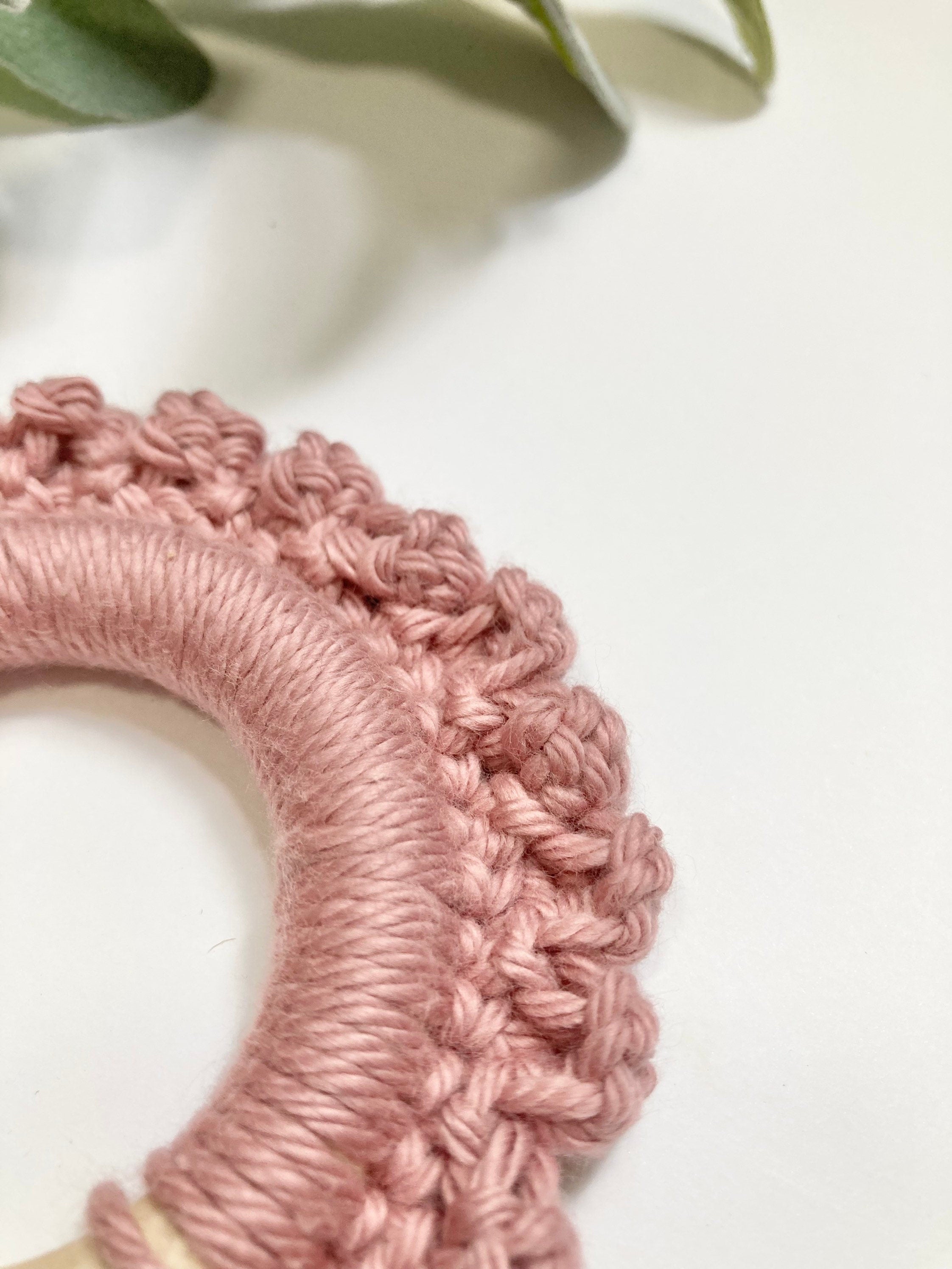Crochet Baby Teether: Wooden Teething Toy, Rosy Cotton Yarn