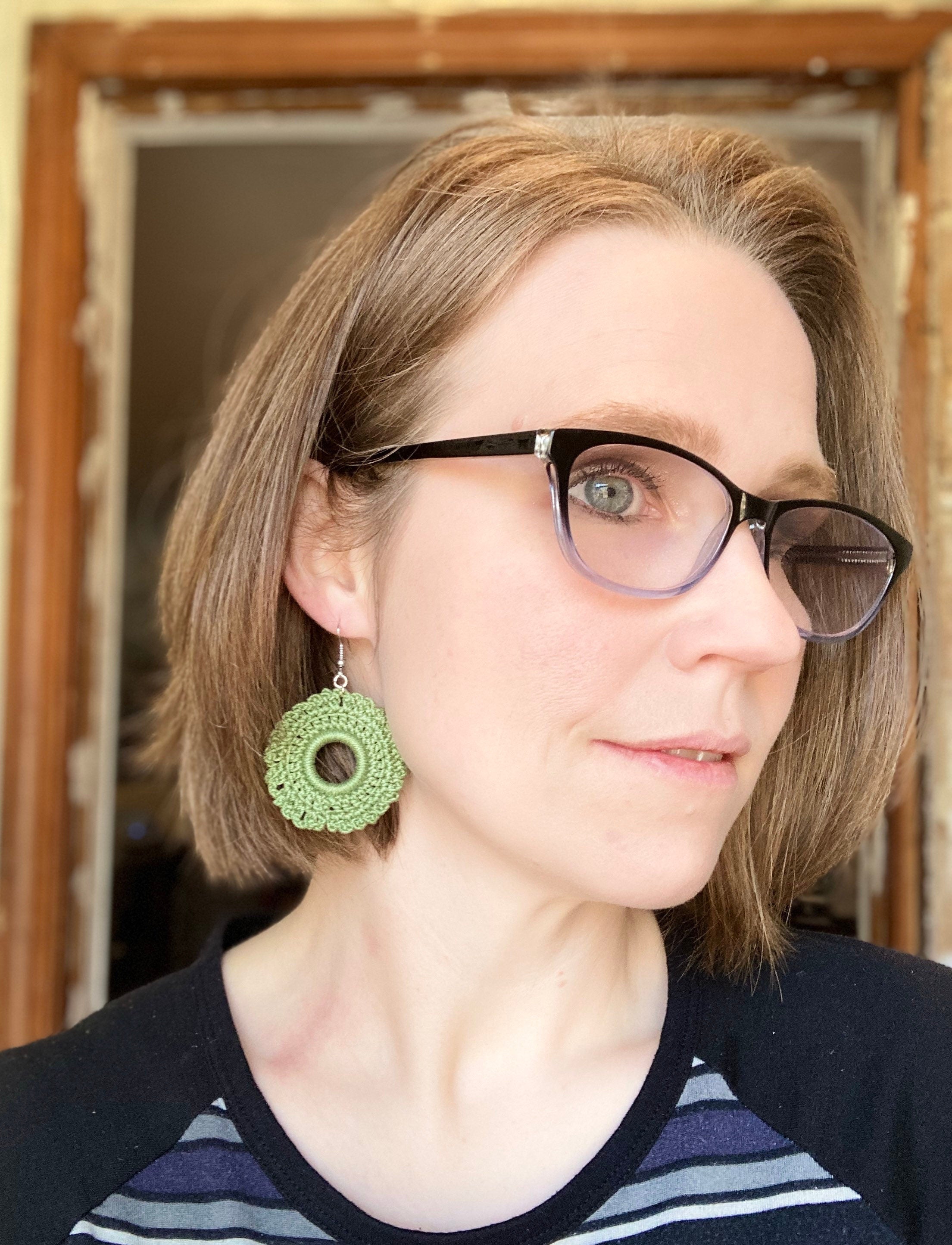 Handmade Crochet Earrings: Rosemary Green Boho Chandelier Earrings