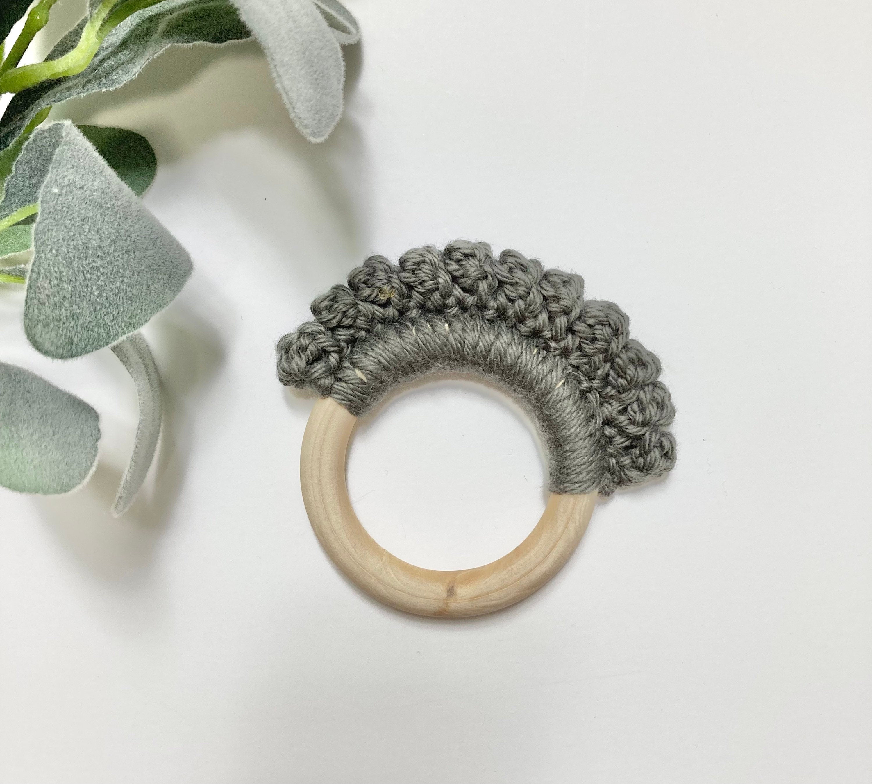 Crochet Baby Teether: Wooden Teething Ring, Newborn Gift