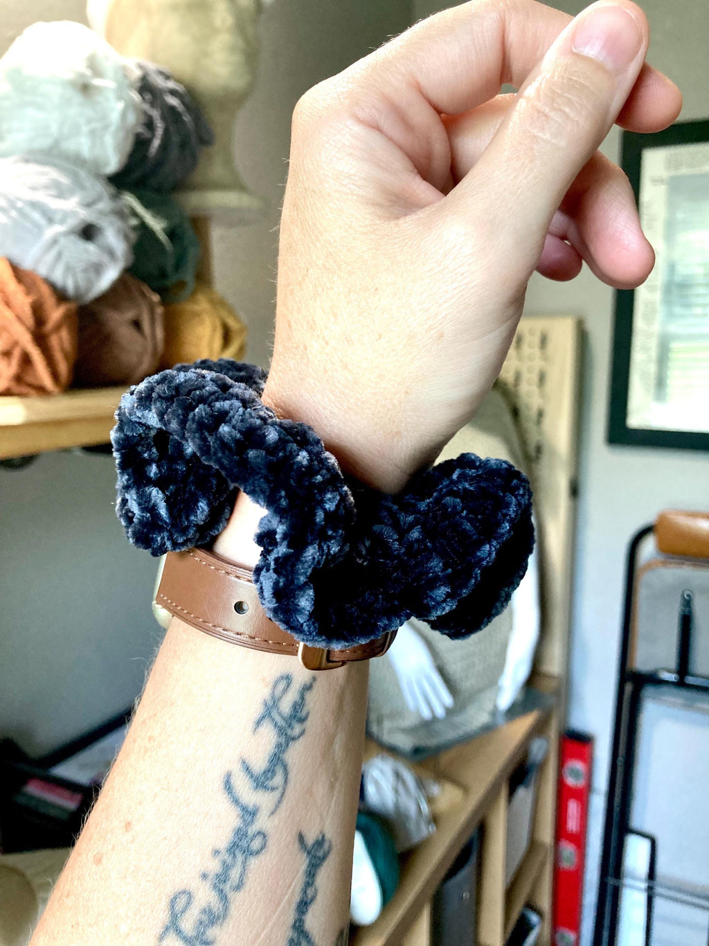 Handmade Gray Velvet Scrunchie: Soft Ponytail Holder