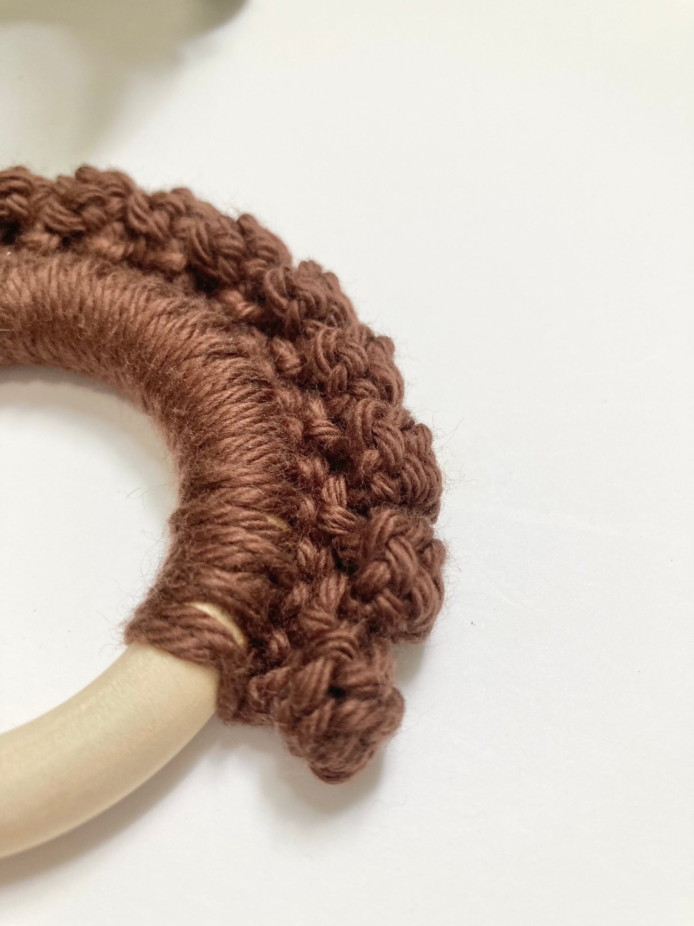 Crochet Baby Teether: Wooden Teething Toy, Brown Cotton Yarn