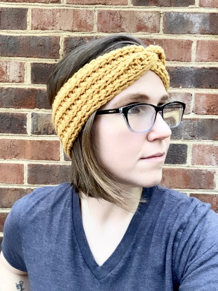 Honeycomb Crochet Twisted Headband: Sungold Boho Ear Warmer