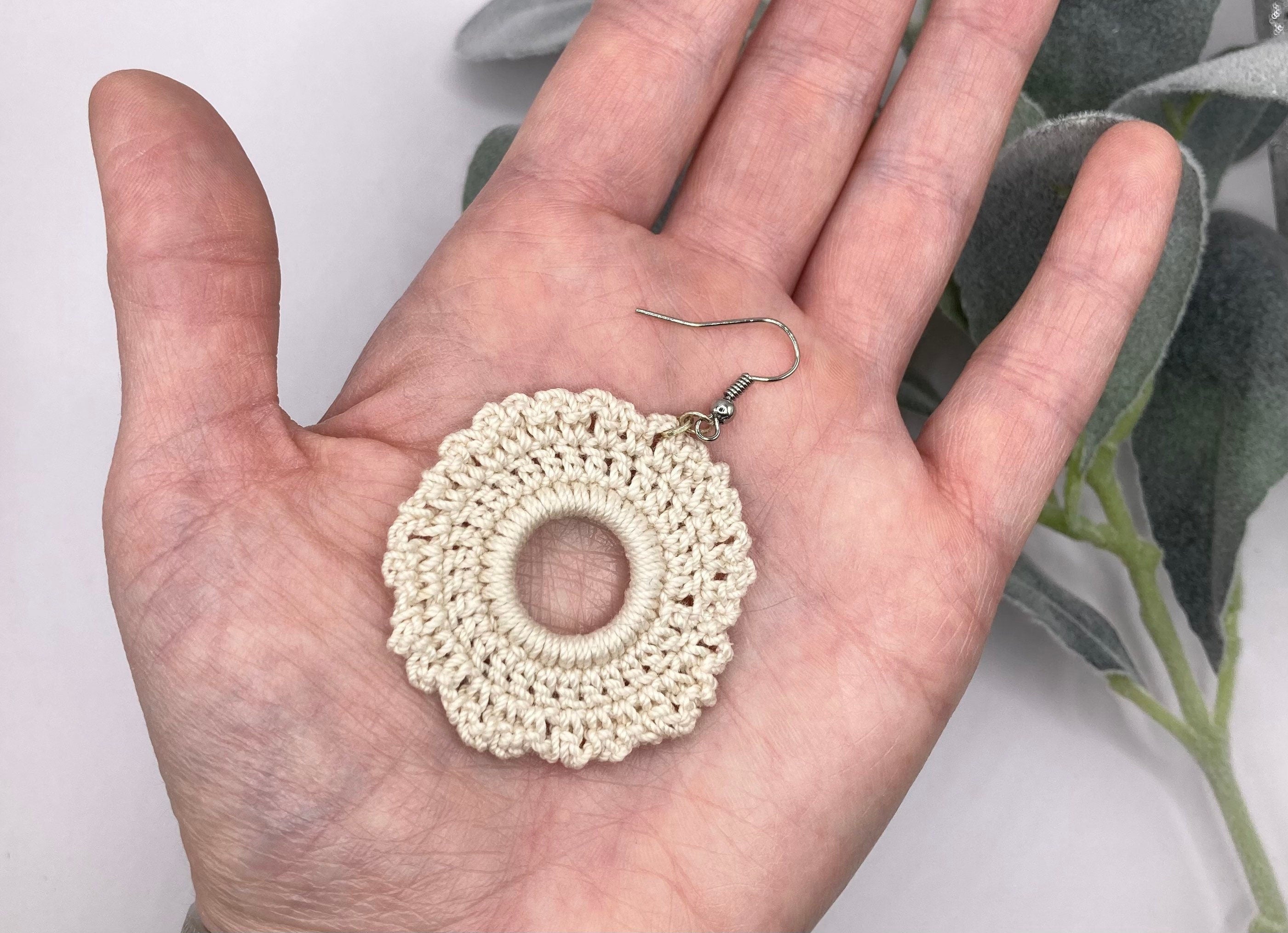 Handmade Crochet Chandelier Earrings: Cream Cotton Boho Jewelry