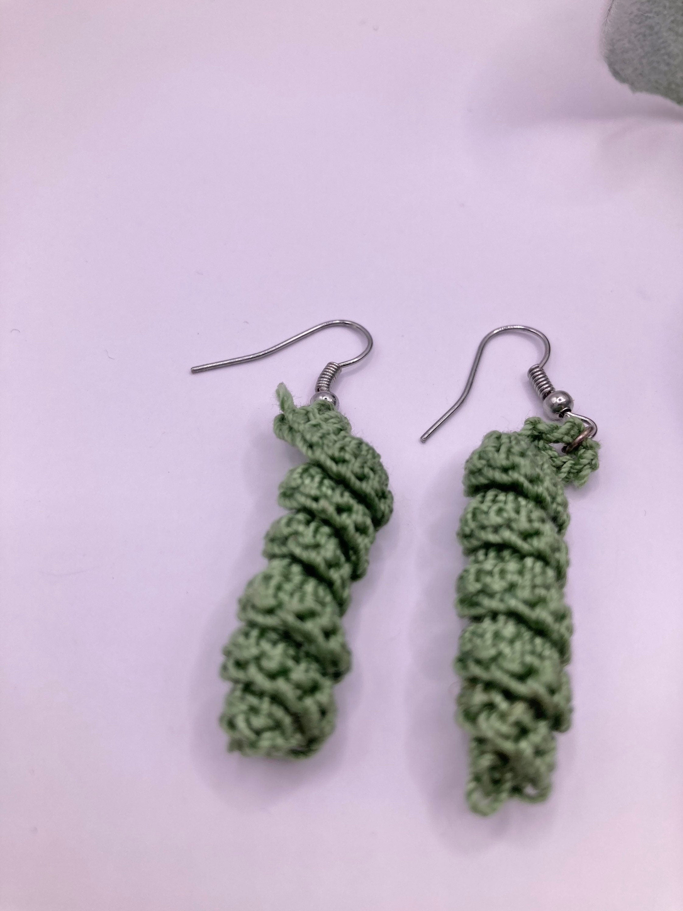 Spiral Crochet Earrings: Rosemary Cotton Boho Jewelry