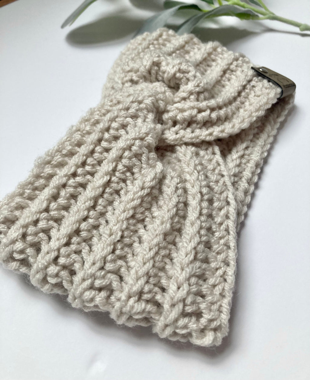 Linen Crochet Twisted Headband: Boho Ear Warmer