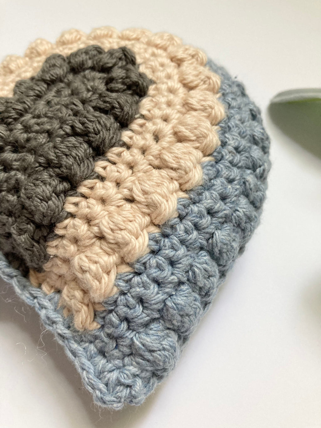 Crochet Rainbow Baby Rattle: Gray, Cream & Blue Cotton Toy