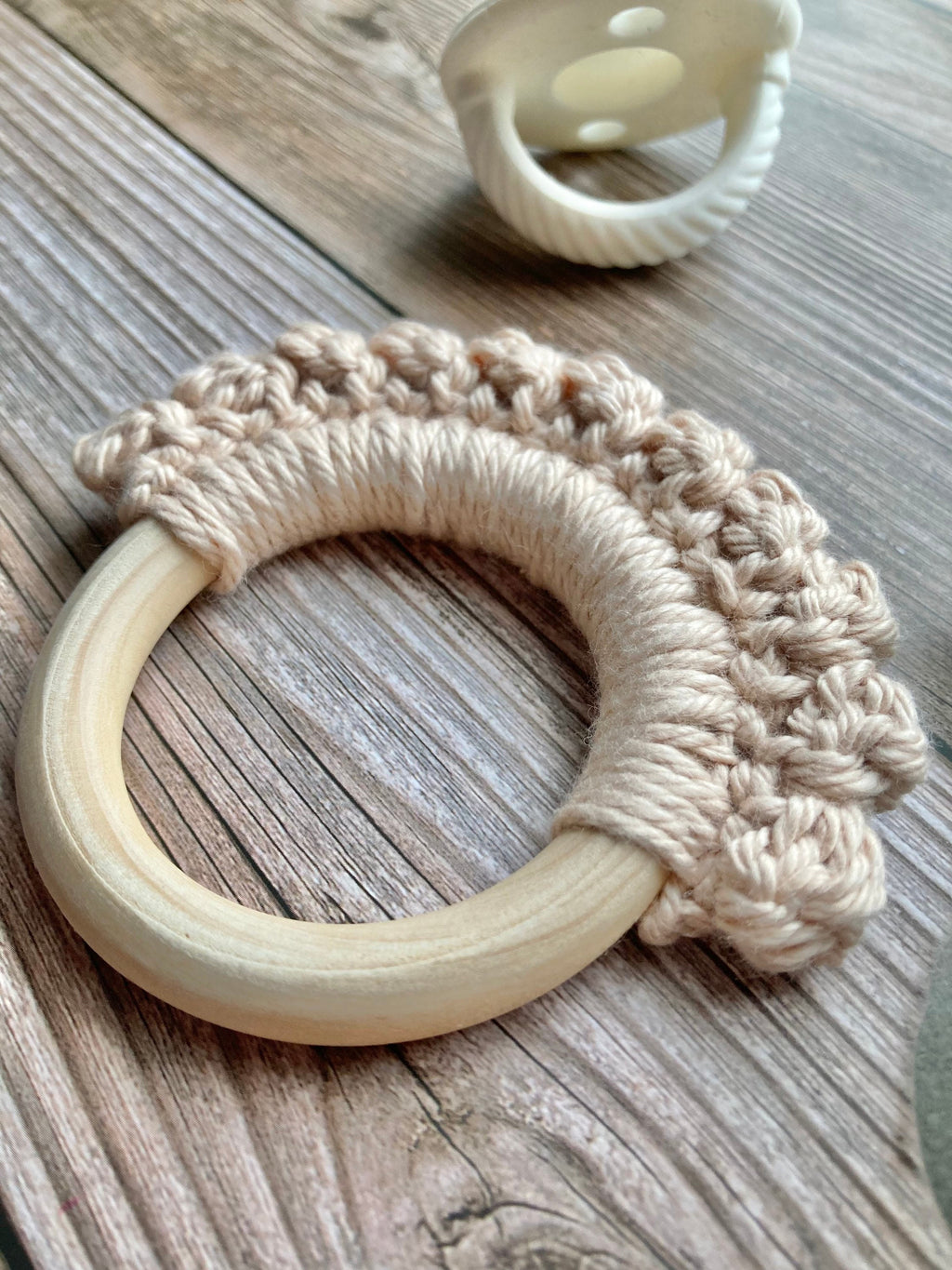Crochet Baby Teether: Wooden Teething Toy, Cotton Yarn