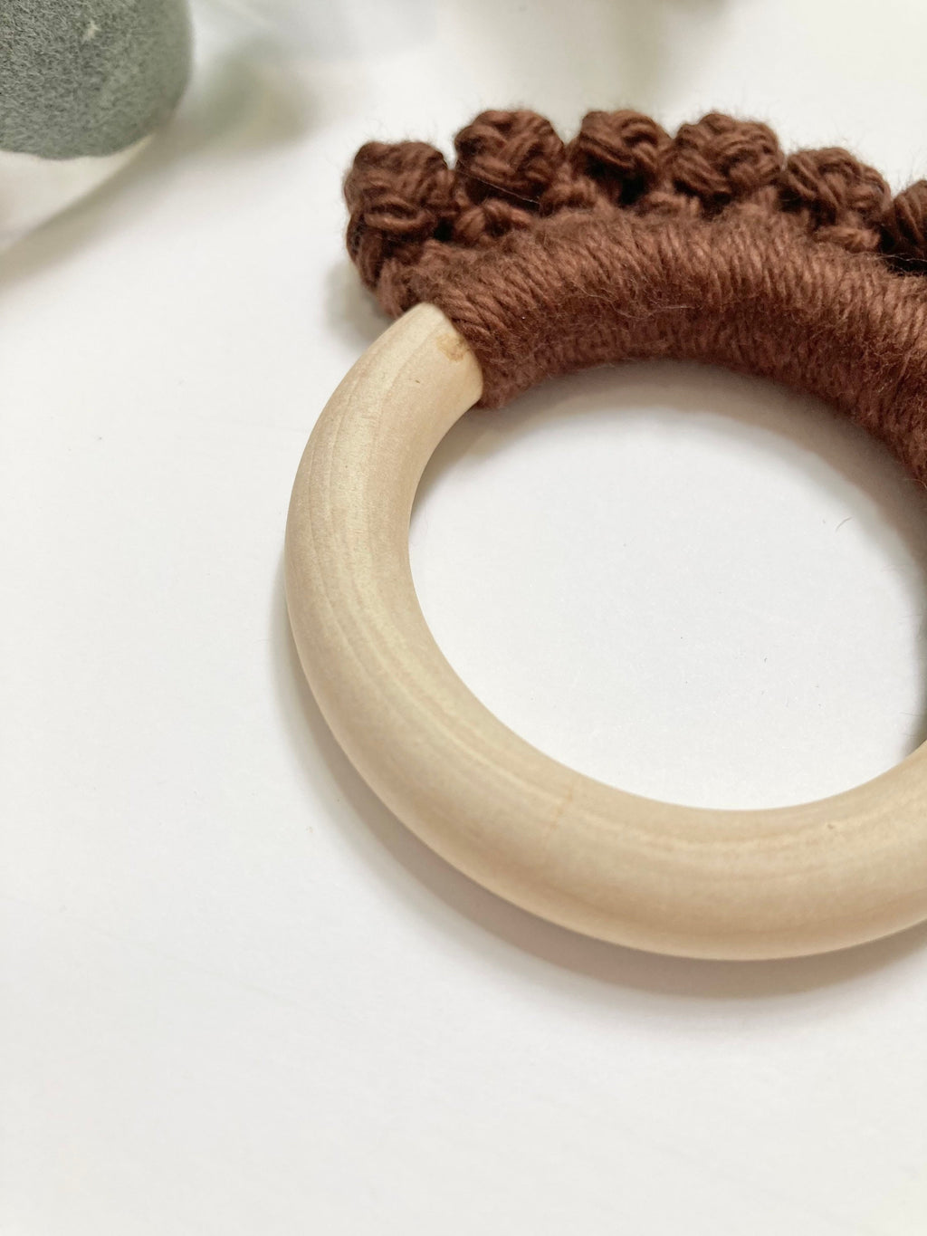 Crochet Baby Teether: Wooden Teething Toy, Brown Cotton Yarn