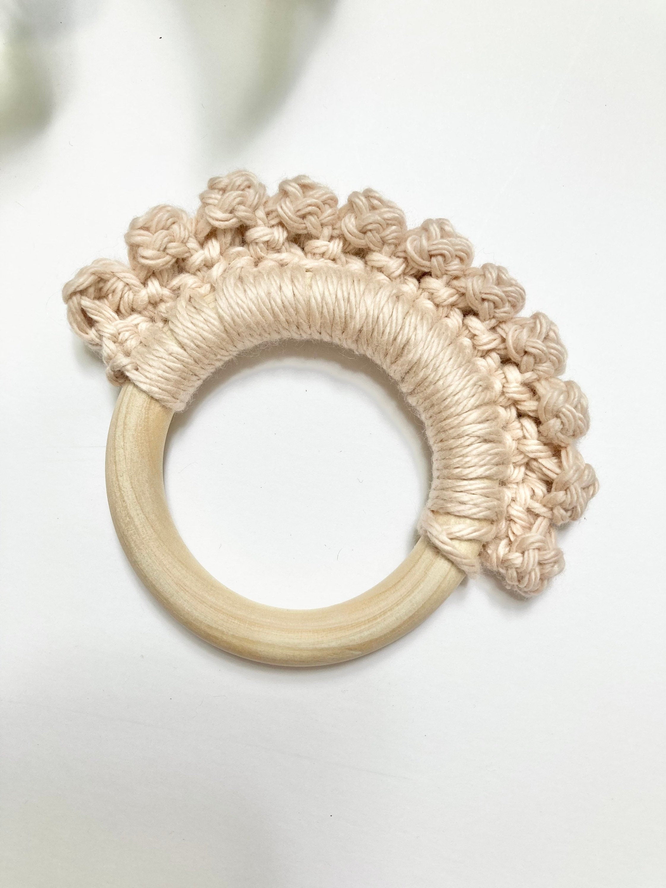 Crochet Baby Teether: Wooden Teething Ring, Newborn Gift