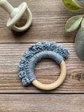 Crochet Baby Teether: Wooden Teething Toy, Stonewash Blue