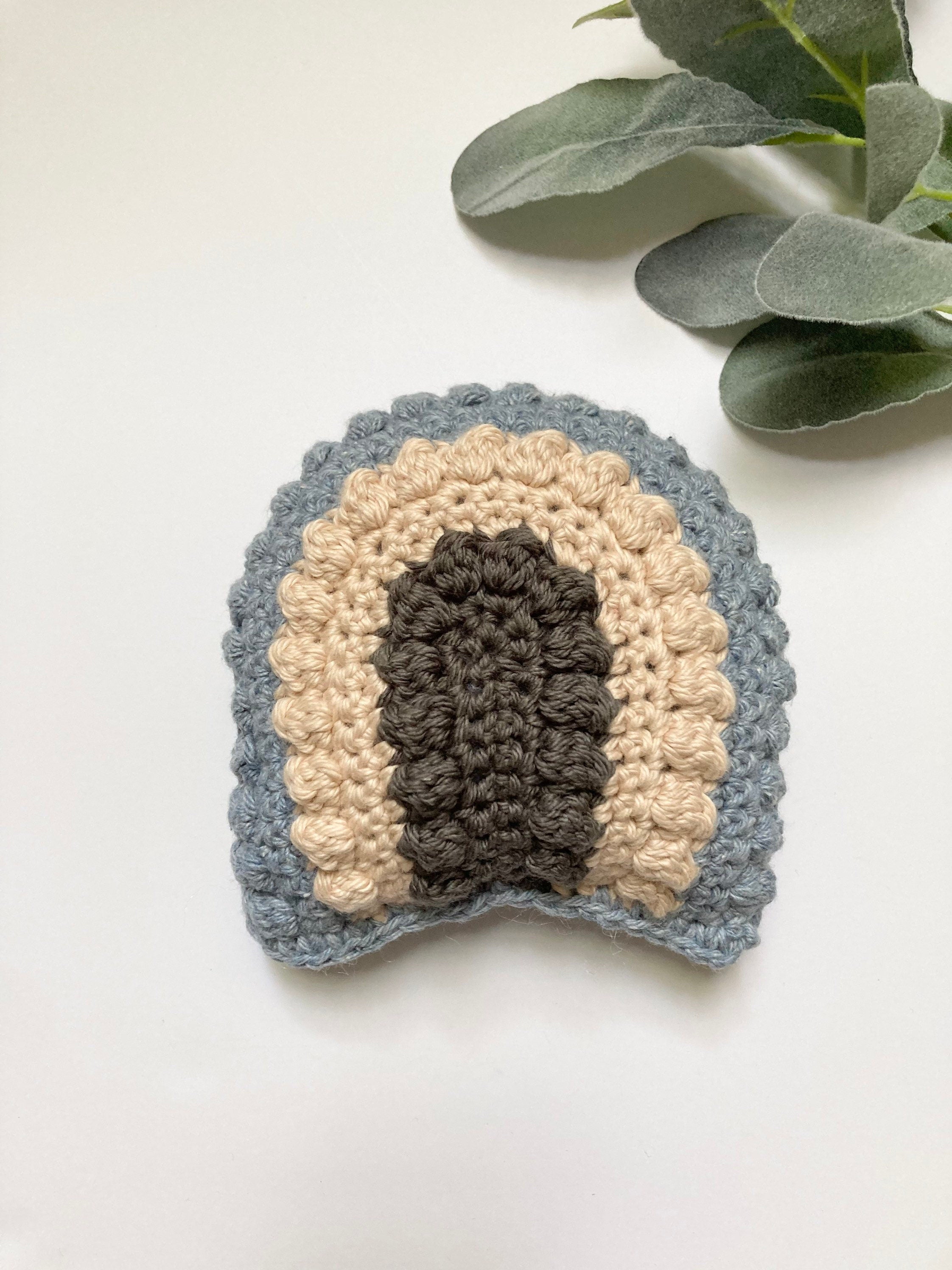 Crochet Rainbow Baby Rattle: Gray, Cream & Blue Cotton Toy