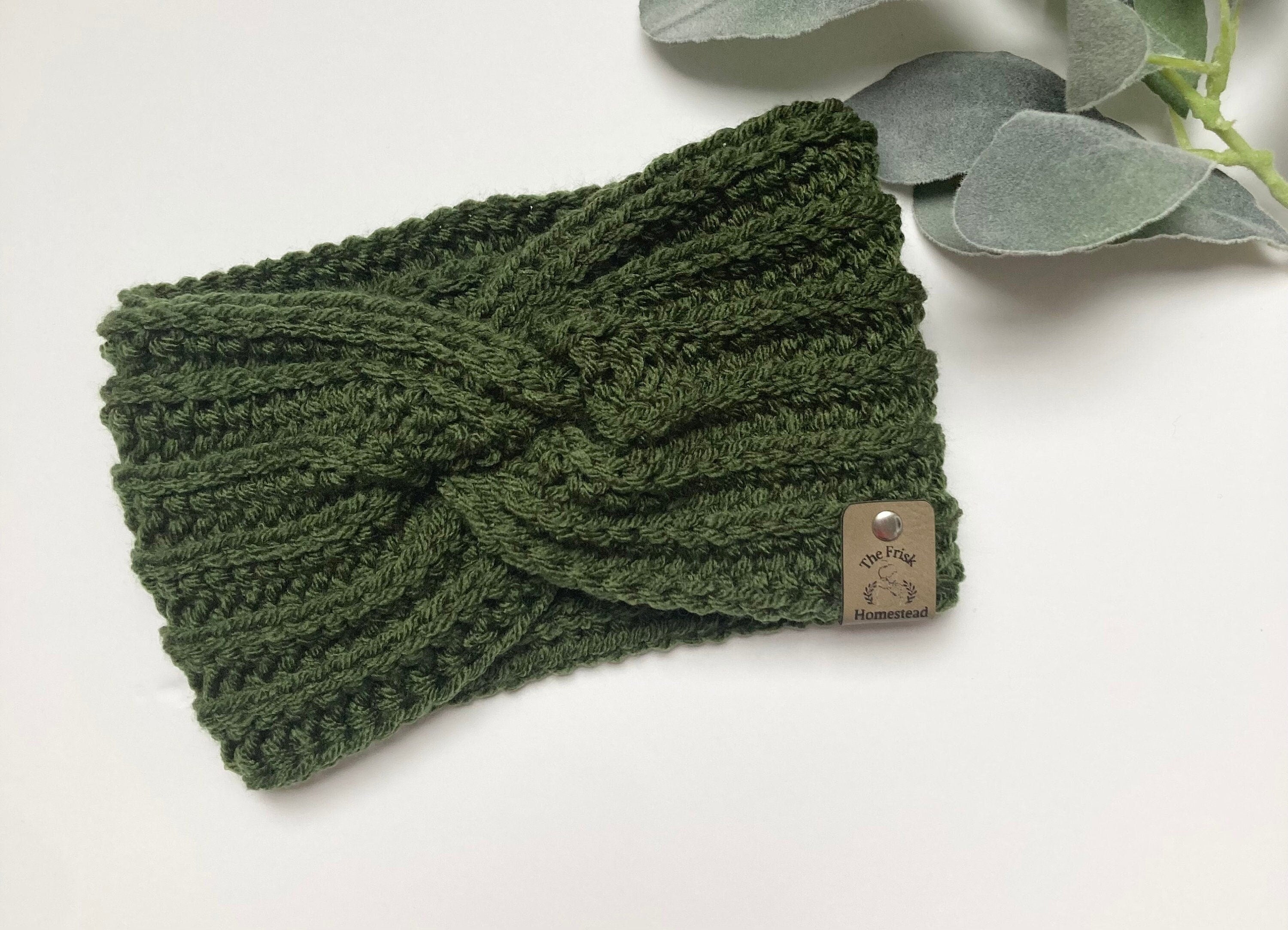 Olive Crochet Twisted Headband: Women's Boho Ear Warmer