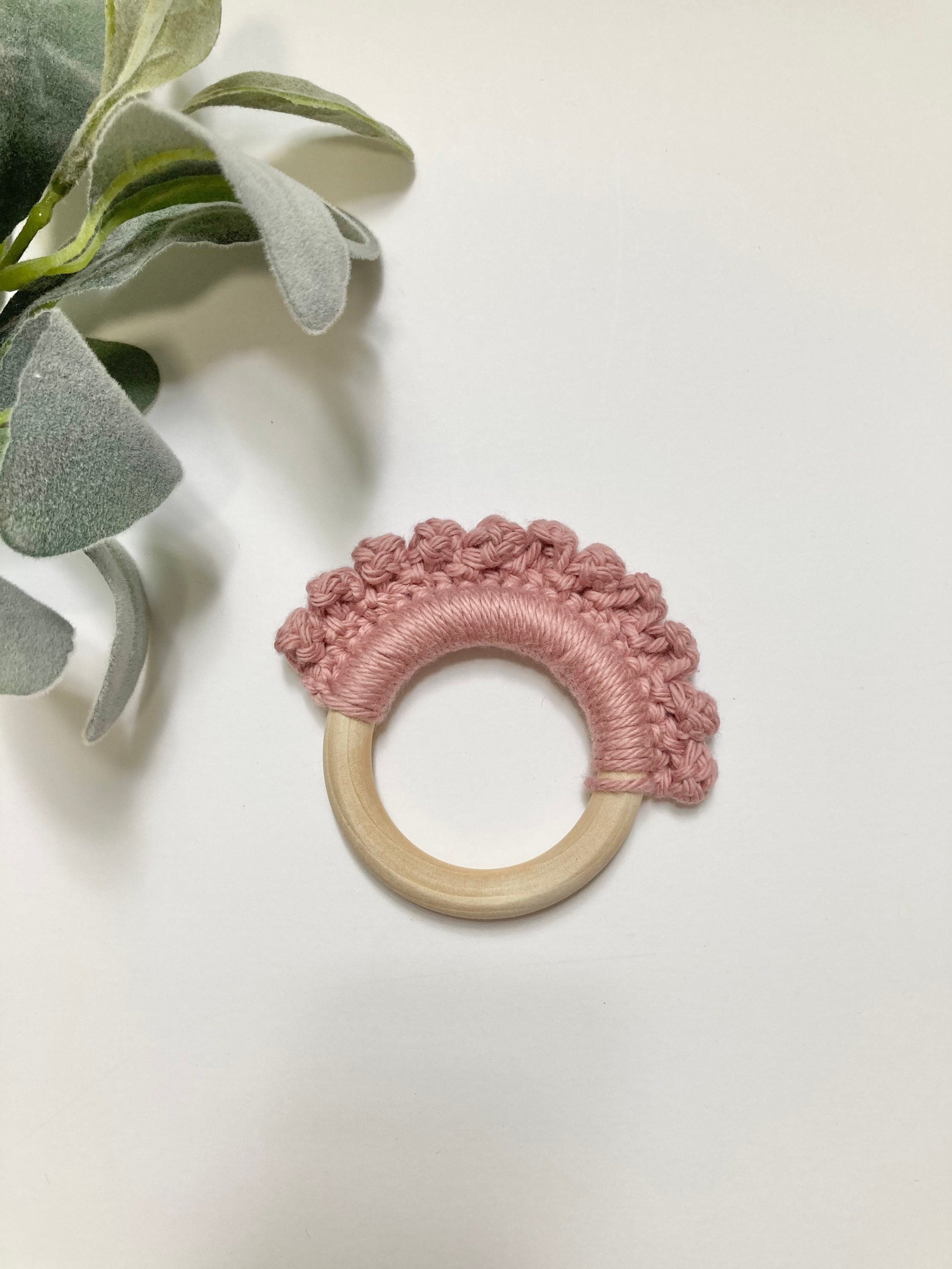 Crochet Baby Teether: Wooden Teething Ring, Newborn Gift