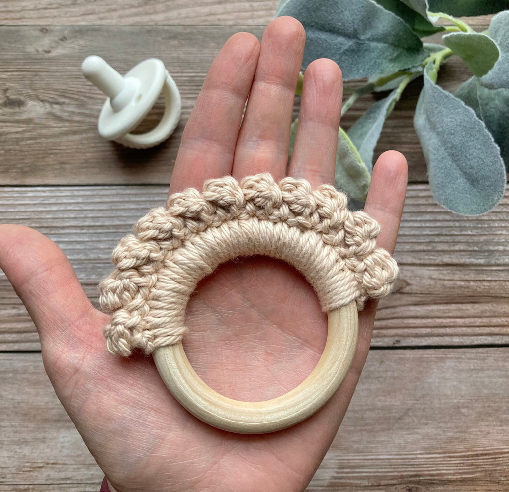 Crochet Baby Teether: Wooden Teething Toy, Cotton Yarn